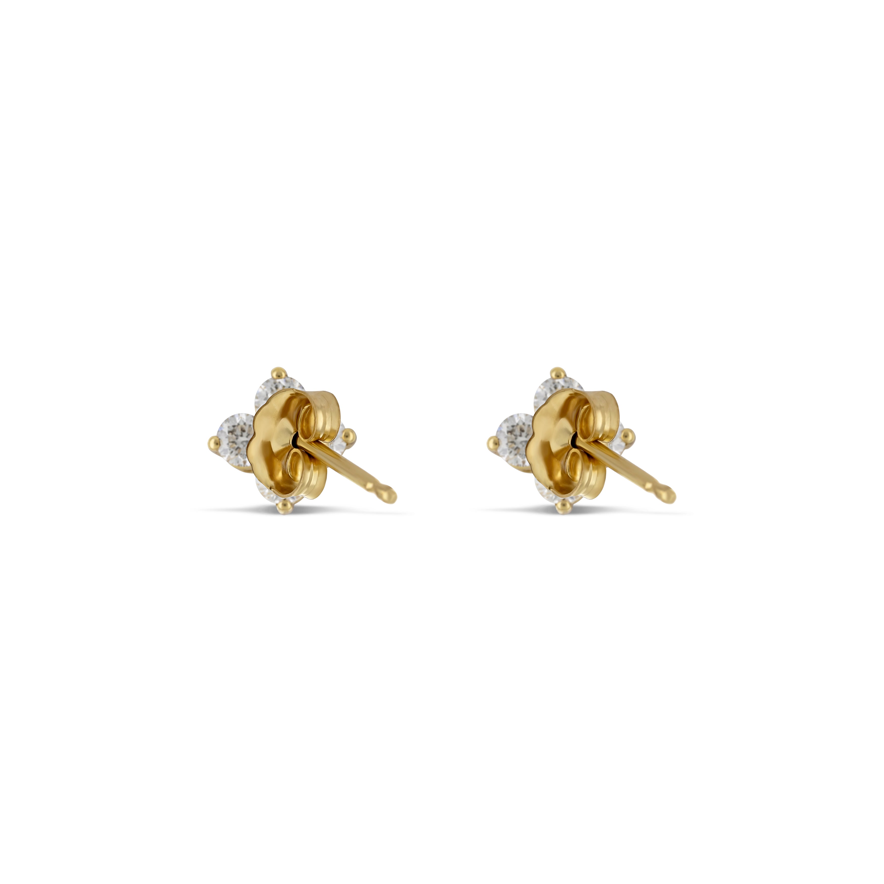 14K Yellow Gold 4-Stone Cluster Round Cut Diamond Post Back Earrings