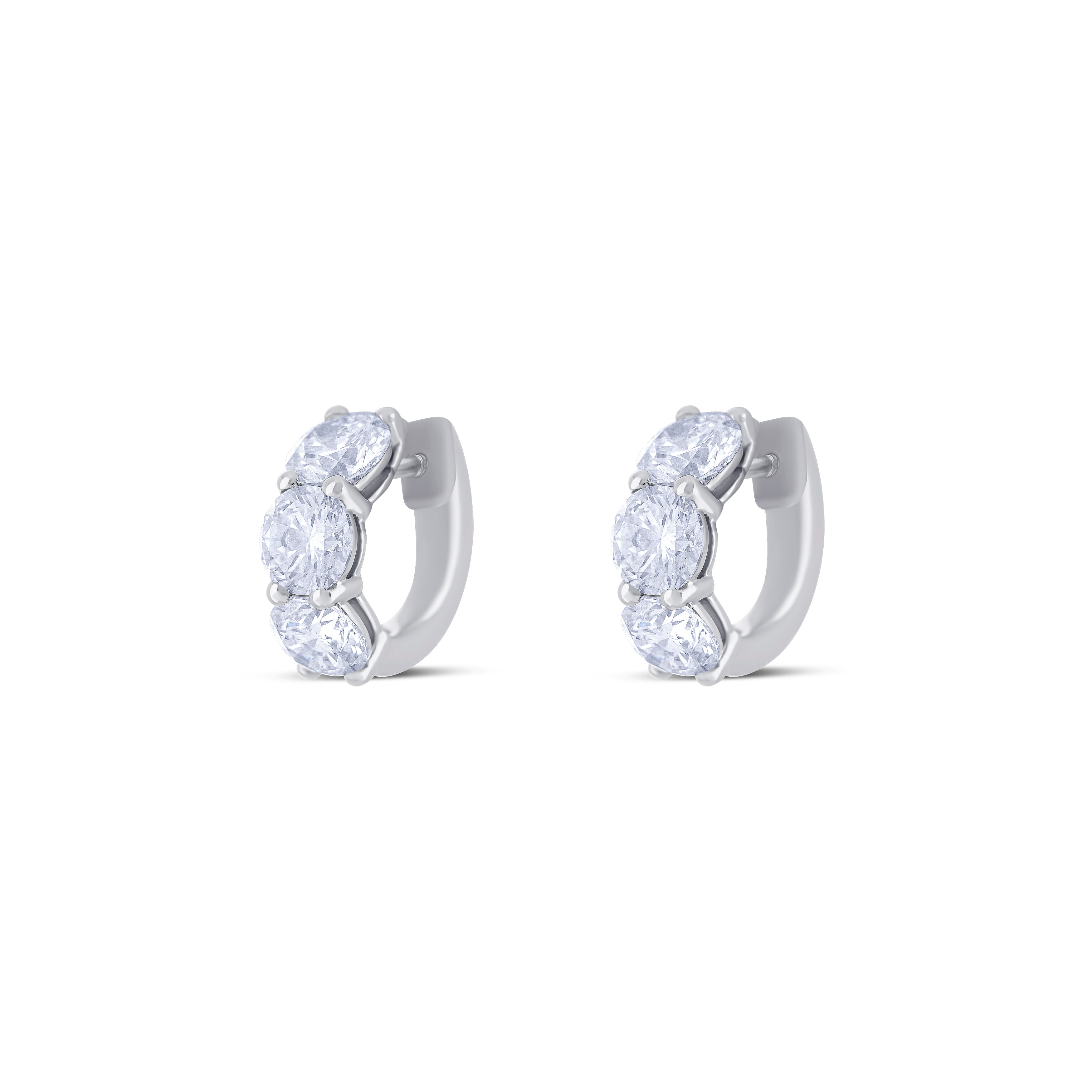 Platinum Round Cut Diamond Huggie Earrings