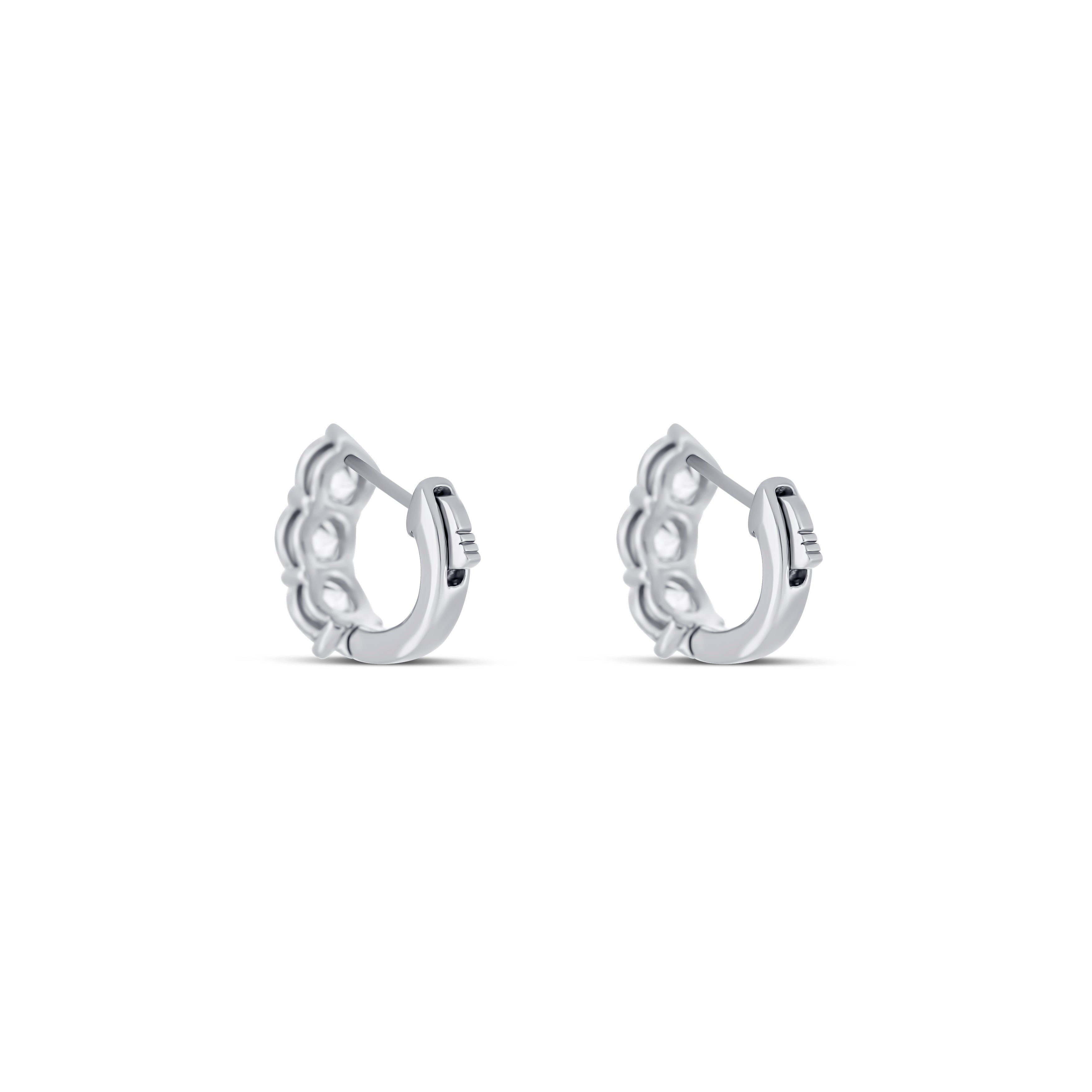 Platinum Round Cut Diamond Huggie Earrings