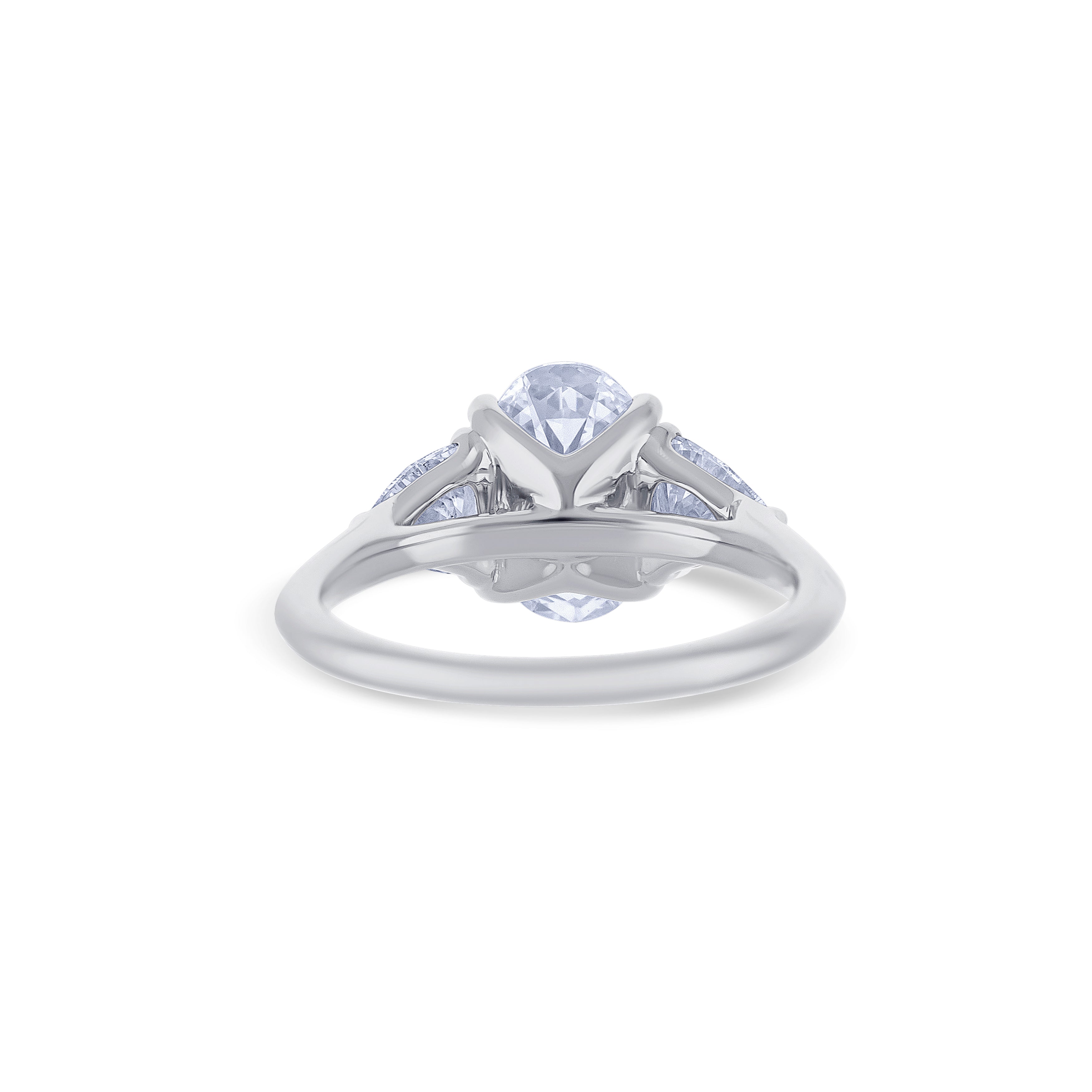 18K White Gold Lab Grown Oval Cut Diamond Engagement Ring with Trillion Cut Side Stones