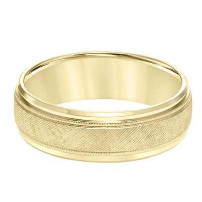 14K Yellow Gold Milgrain Accent Milgrain Flat Edge Wedding Band 7mm