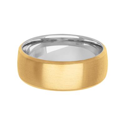 14K White Gold and 14K Yellow Gold Satin Finish Rolled Edge Wedding Band 7mm