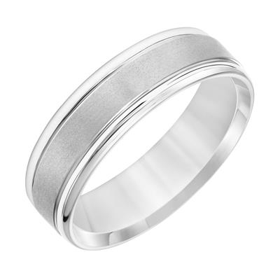 14K White Gold Center Brushed Finish Round Edge Wedding Band 6mm