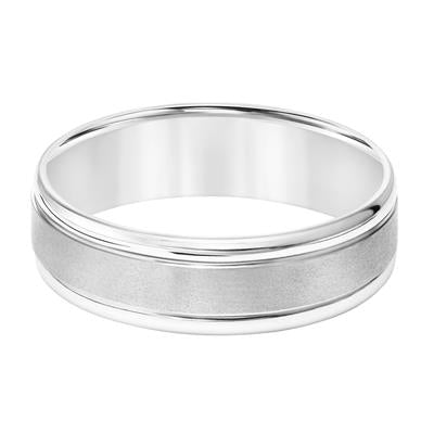 14K White Gold Center Brushed Finish Round Edge Wedding Band 6mm