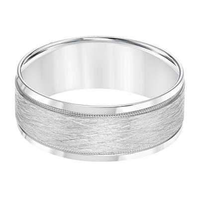 14K White Gold Milgrain Accent Milgrain Wire Finish Wedding Band 8mm