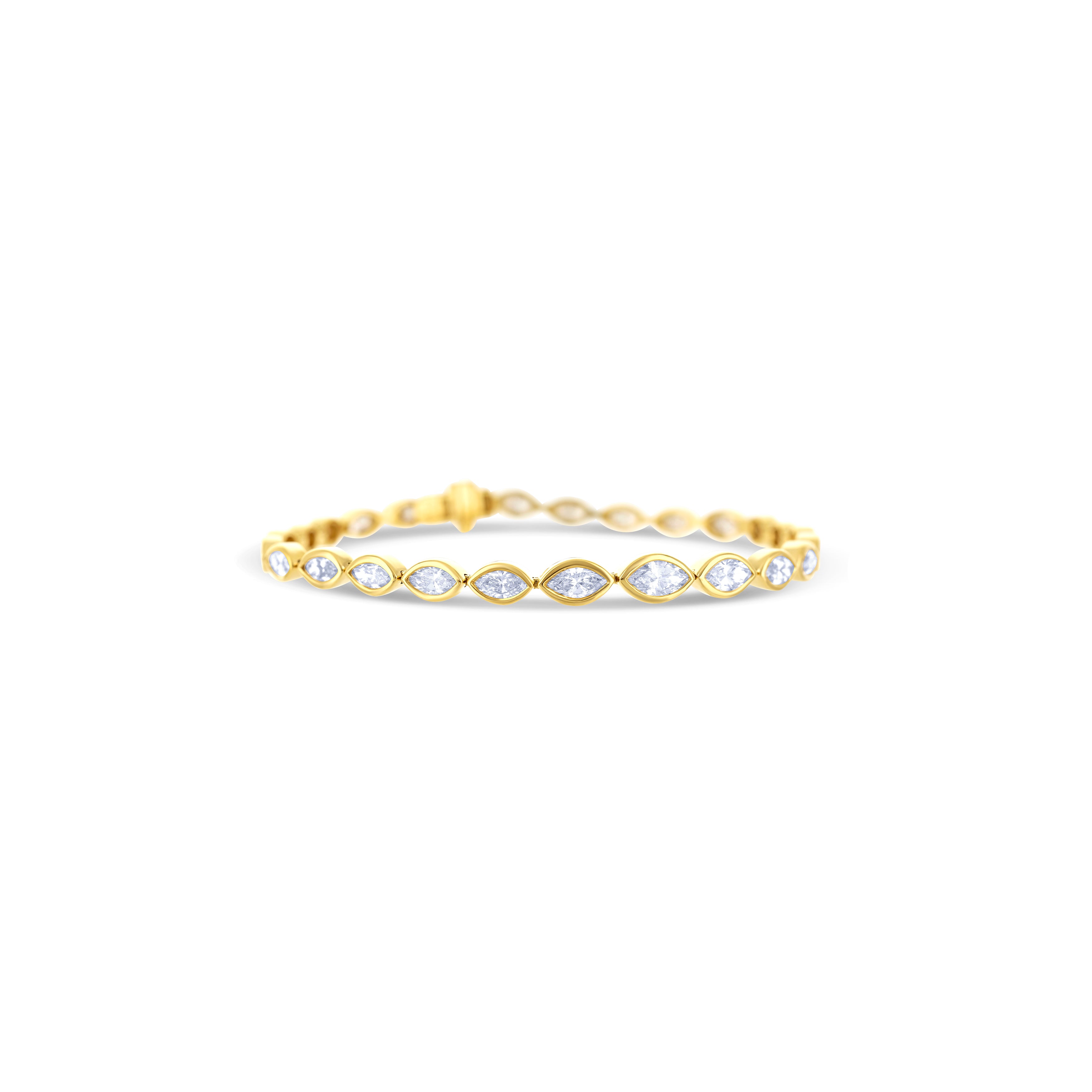 18K Yellow Gold Marquise Cut Diamond Bezel Set Bracelet