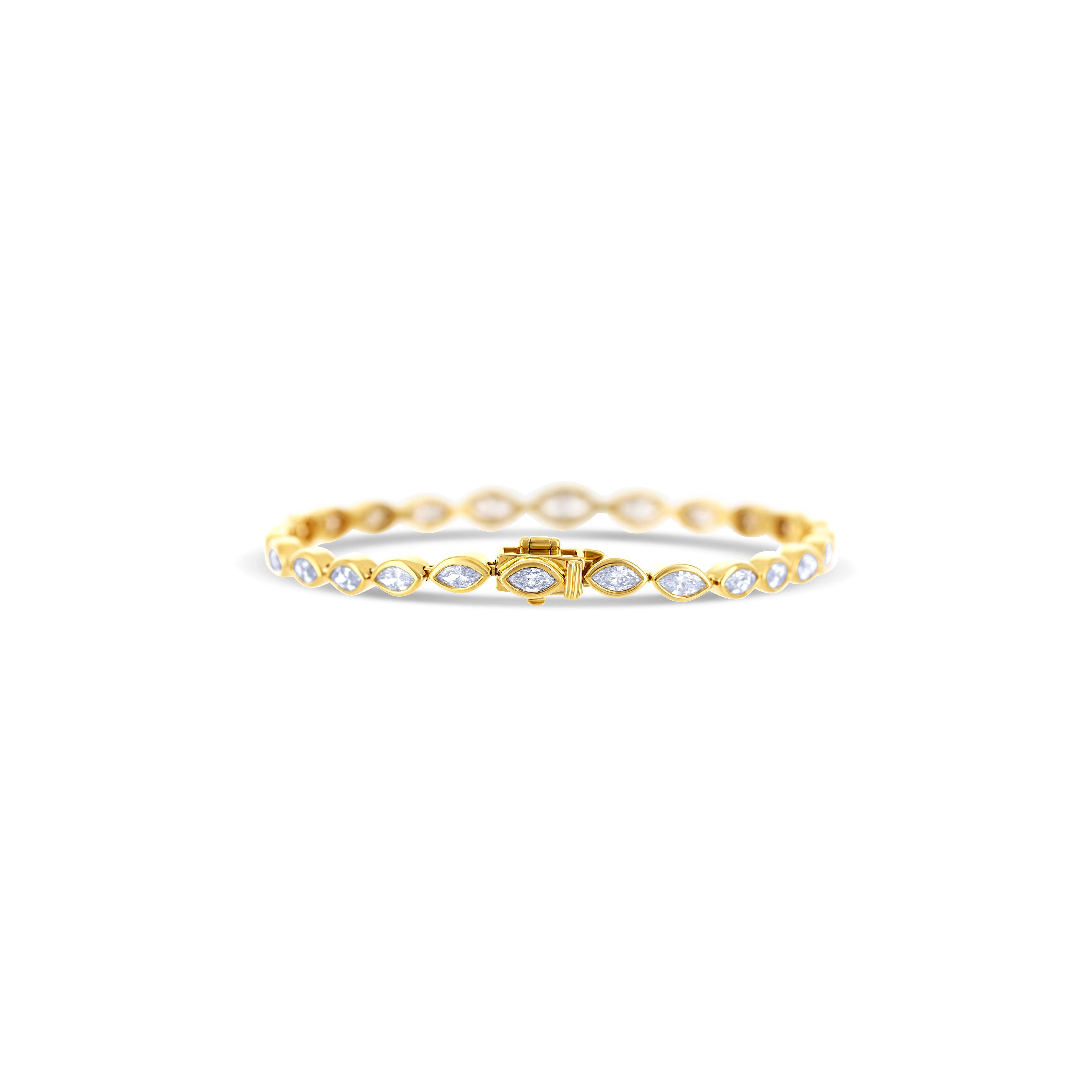 18K Yellow Gold Marquise Cut Diamond Bezel Set Bracelet