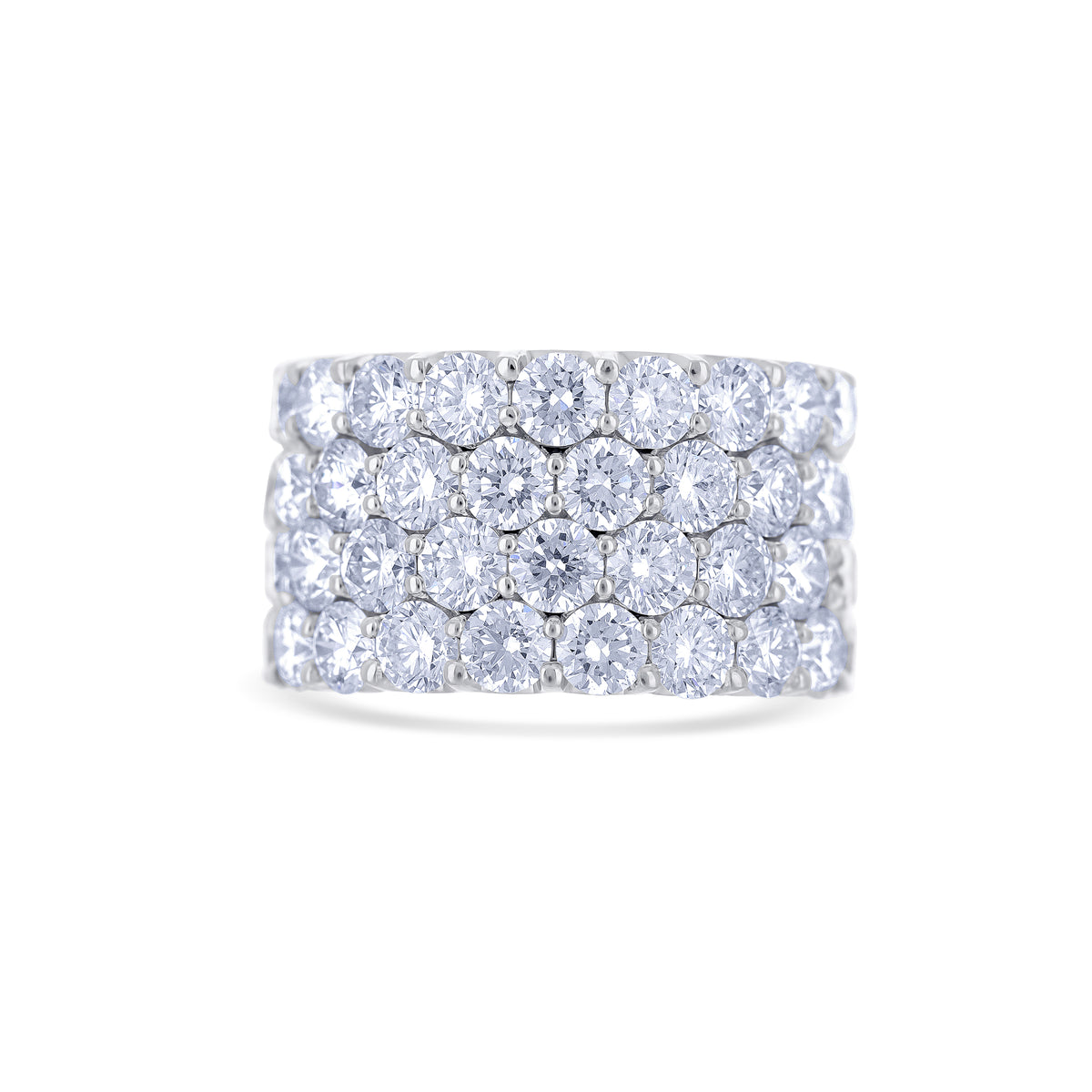18K White Gold Round Cut 4-Row Diamond Band