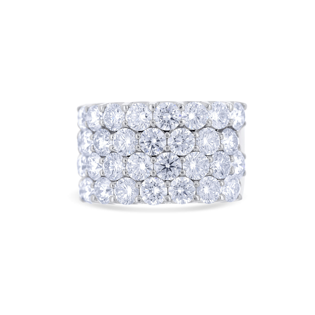 18K White Gold Round Cut 4-Row Diamond Band