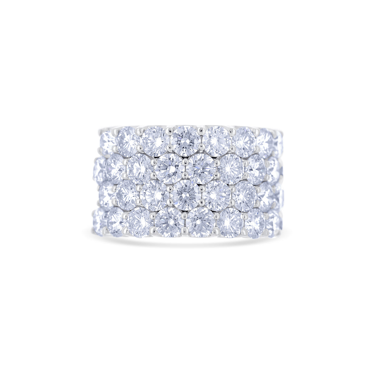 18K White Gold Round Cut 4-Row Diamond Band