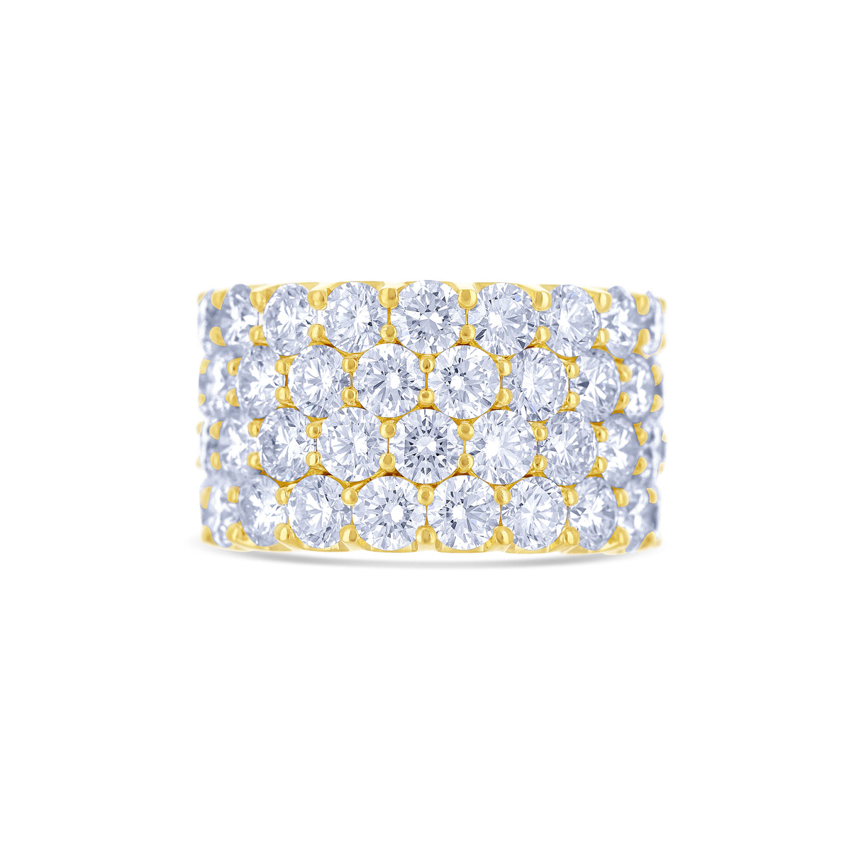18K Yellow Gold Round Cut 4-Row Diamond Band