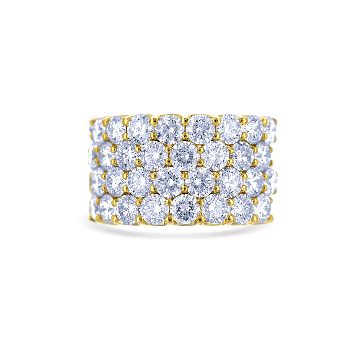 18K Yellow Gold Round Cut 4-Row Diamond Band