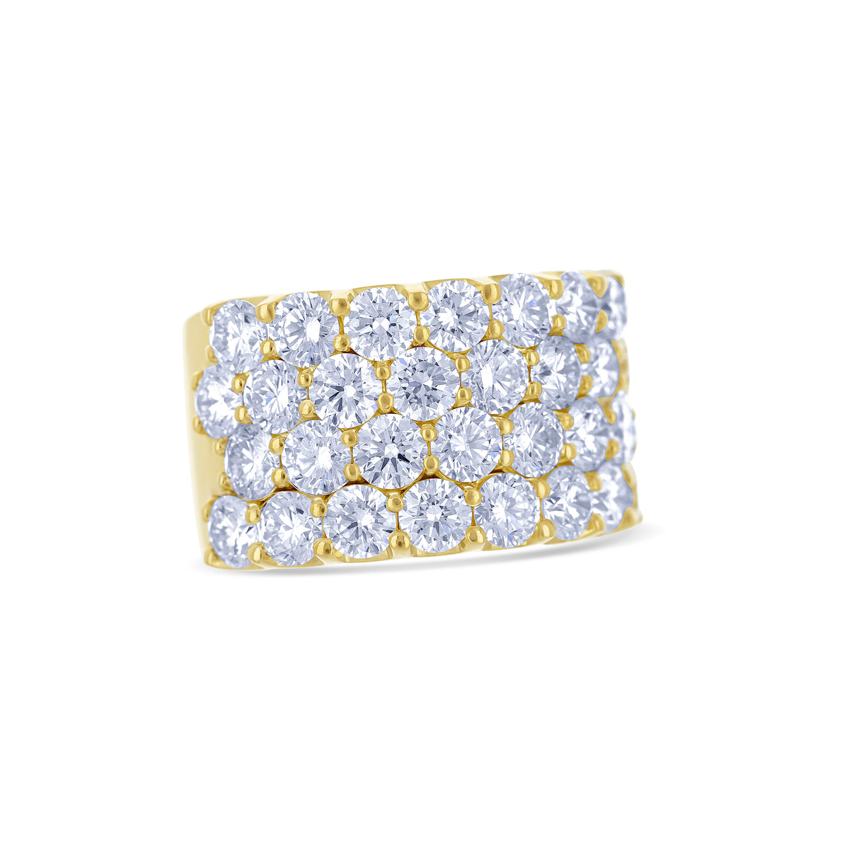 18K Yellow Gold Round Cut 4-Row Diamond Band