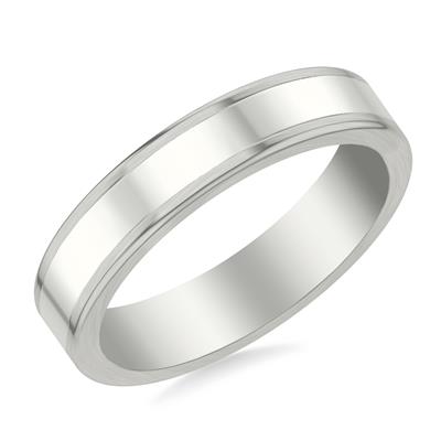 14K White Gold Polished Center Round Edge Wedding Band 5mm