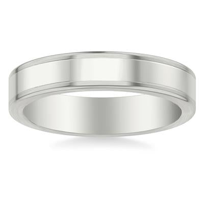 14K White Gold Polished Center Round Edge Wedding Band 5mm