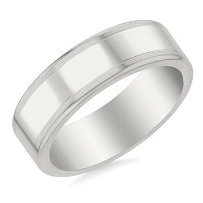 14K White Gold Polished Center Round Edge Wedding Band 7mm