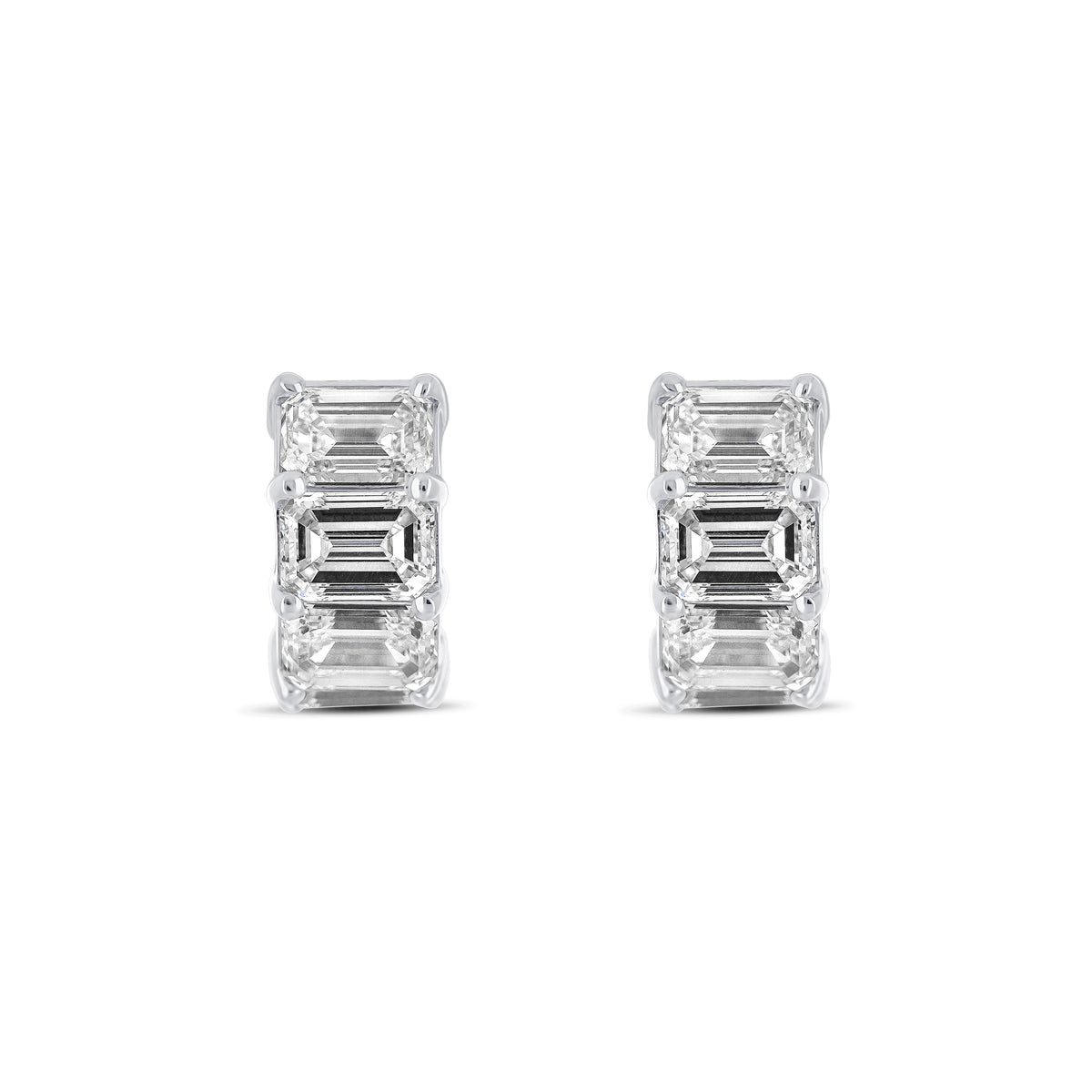 18K White Gold Emerald Cut Diamond Huggie Earrings
