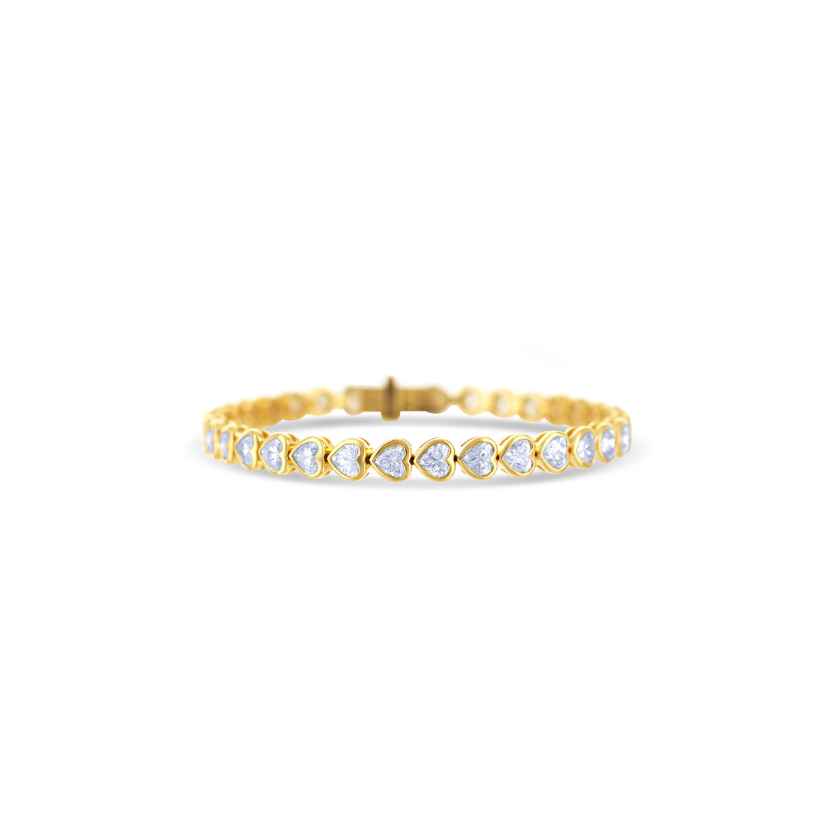 18K Yellow Gold Heart Cut and Bezel Set Diamond Tennis Bracelet