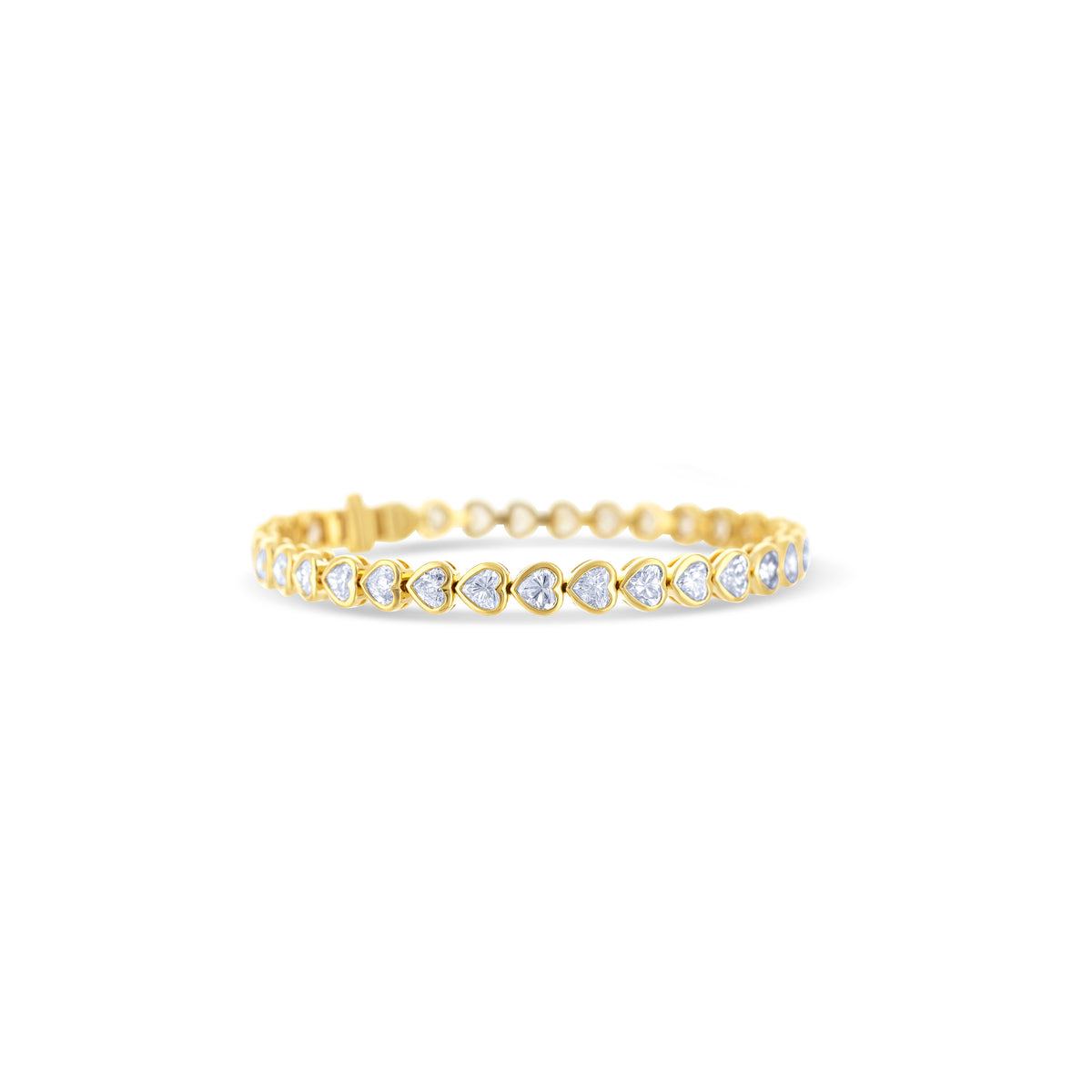 18K Yellow Gold Heart Cut and Bezel Set Diamond Tennis Bracelet