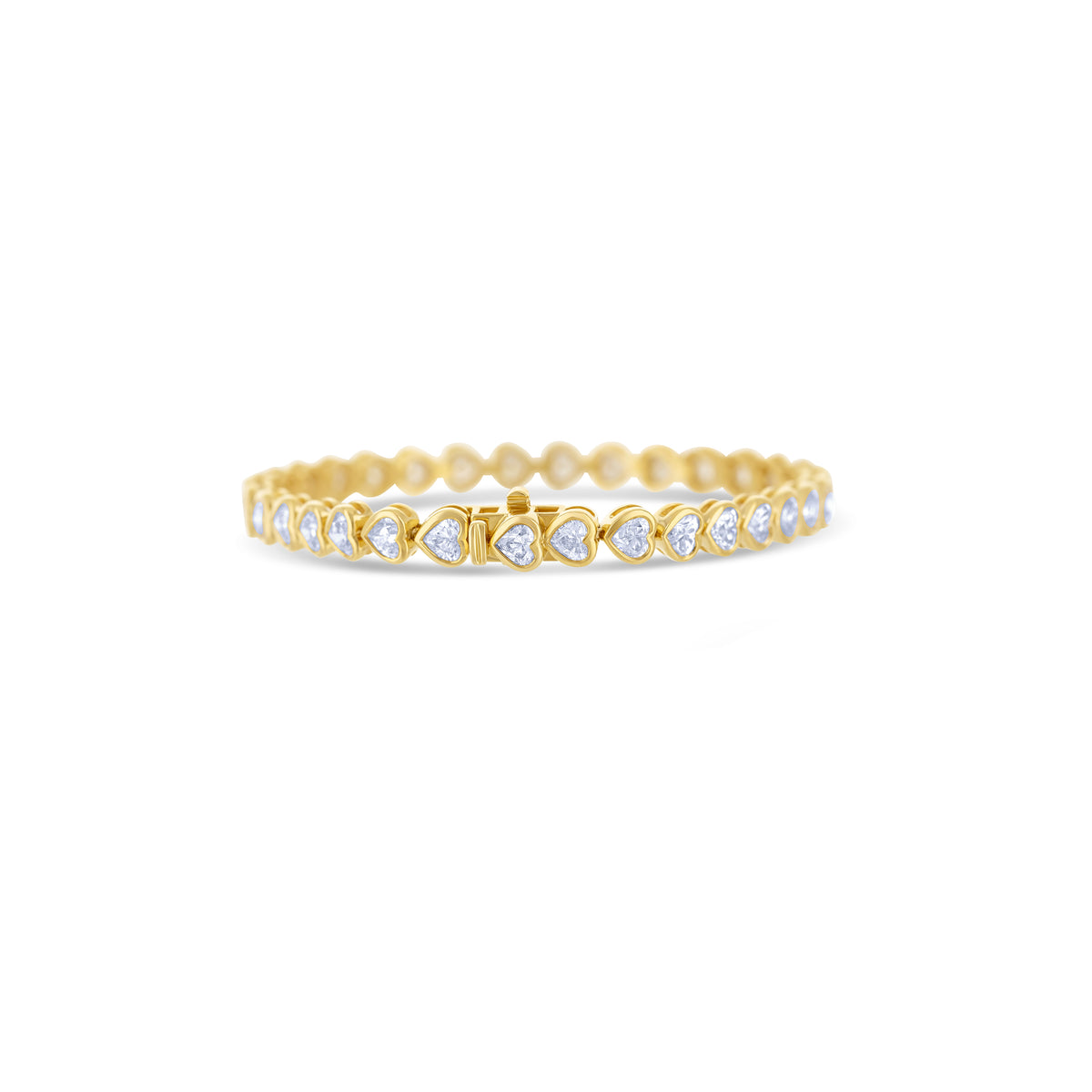 18K Yellow Gold Heart Cut and Bezel Set Diamond Tennis Bracelet