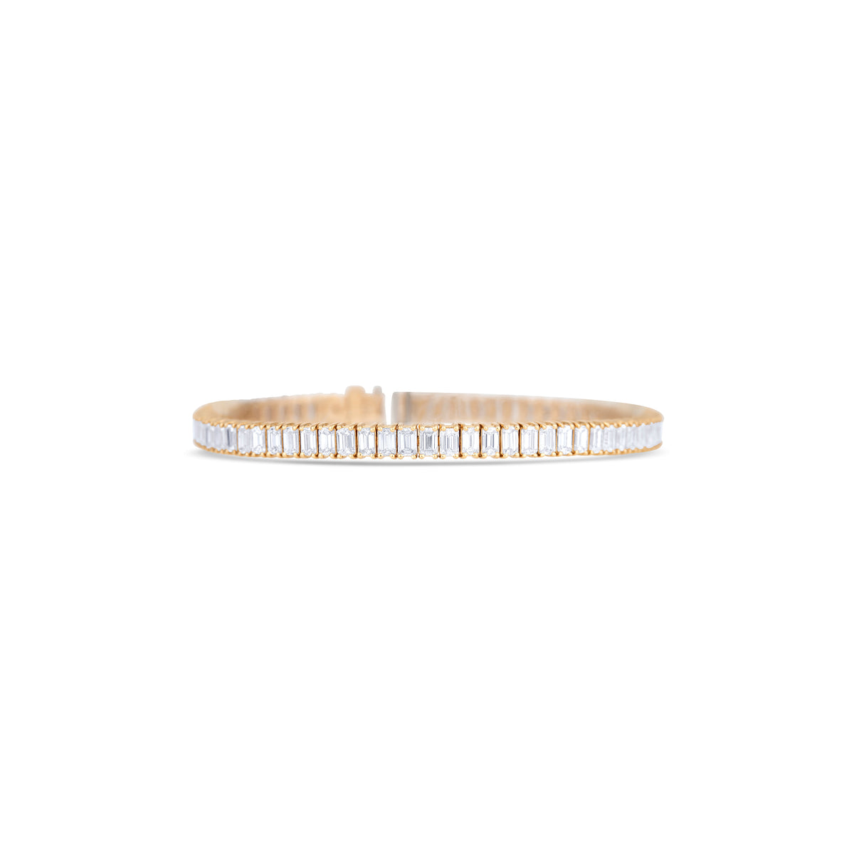 14K Yellow Gold Emerald and Emerald Cut Diamond Tennis Bracelet