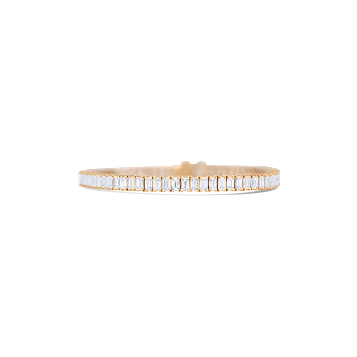 14K Yellow Gold Emerald and Emerald Cut Diamond Tennis Bracelet