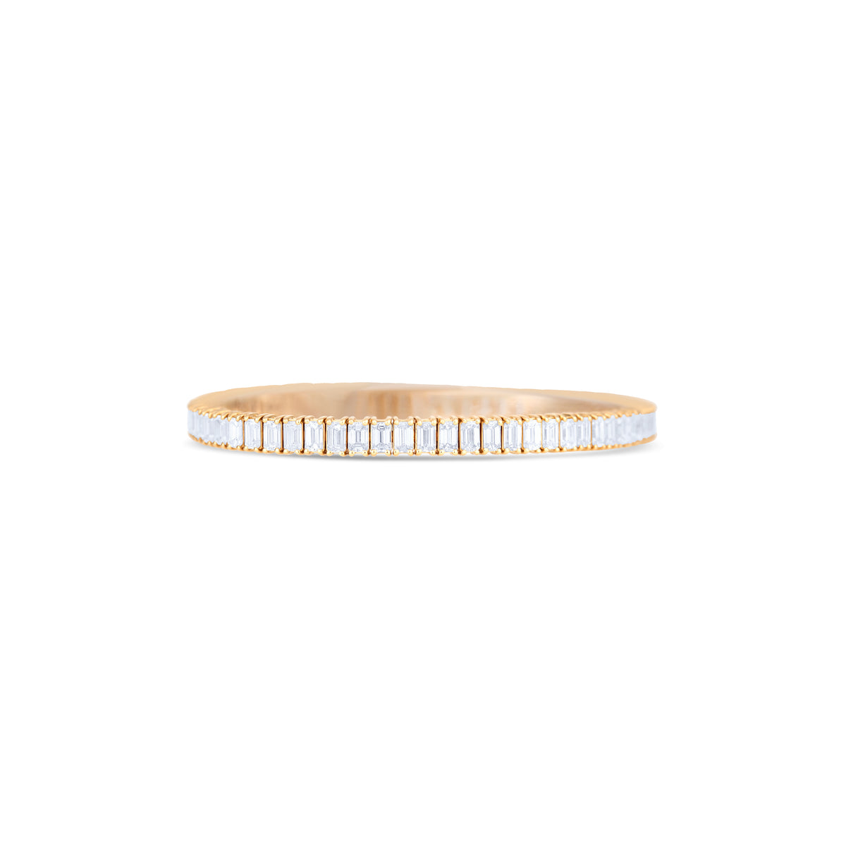 14K Yellow Gold Emerald and Emerald Cut Diamond Tennis Bracelet