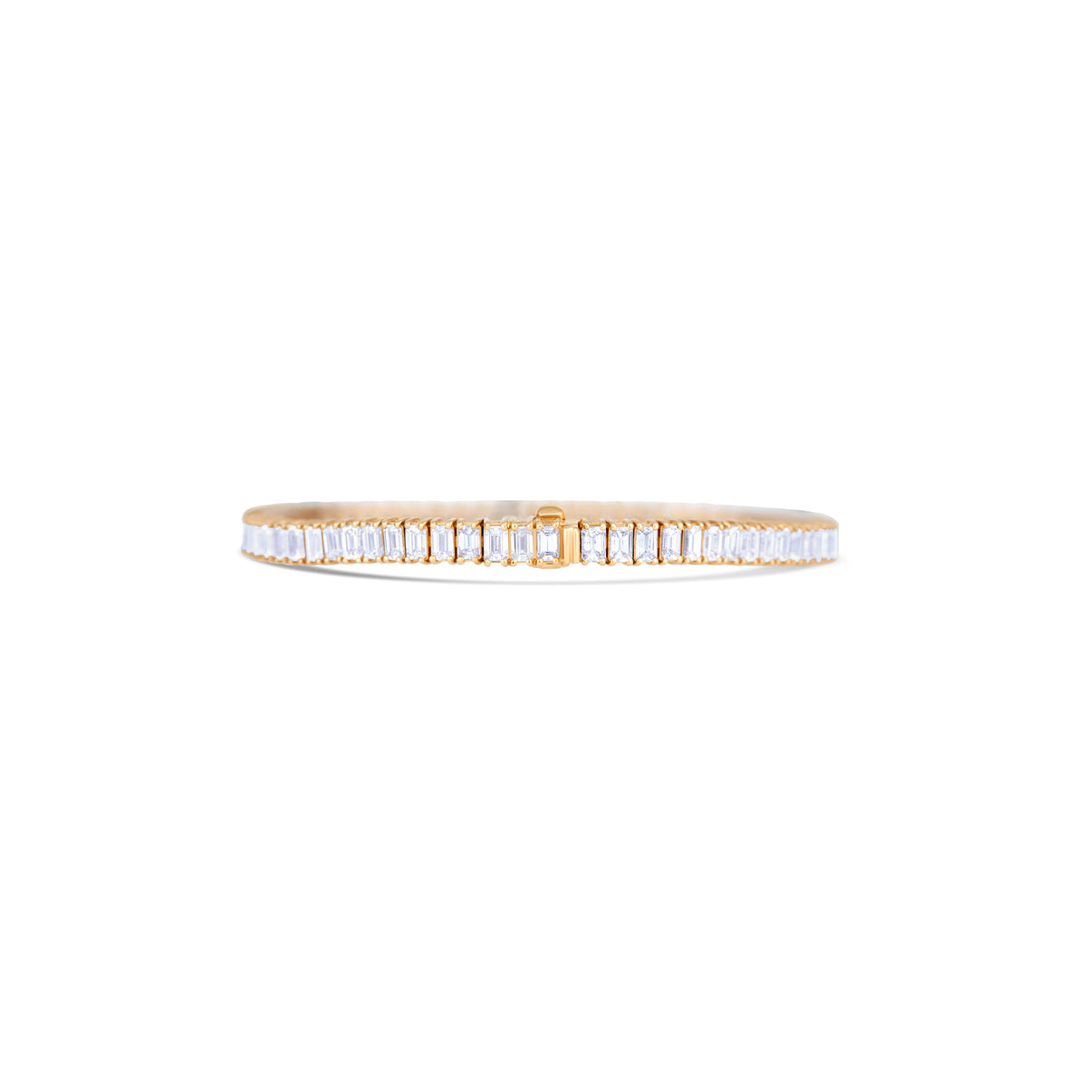 14K Yellow Gold Emerald and Emerald Cut Diamond Tennis Bracelet