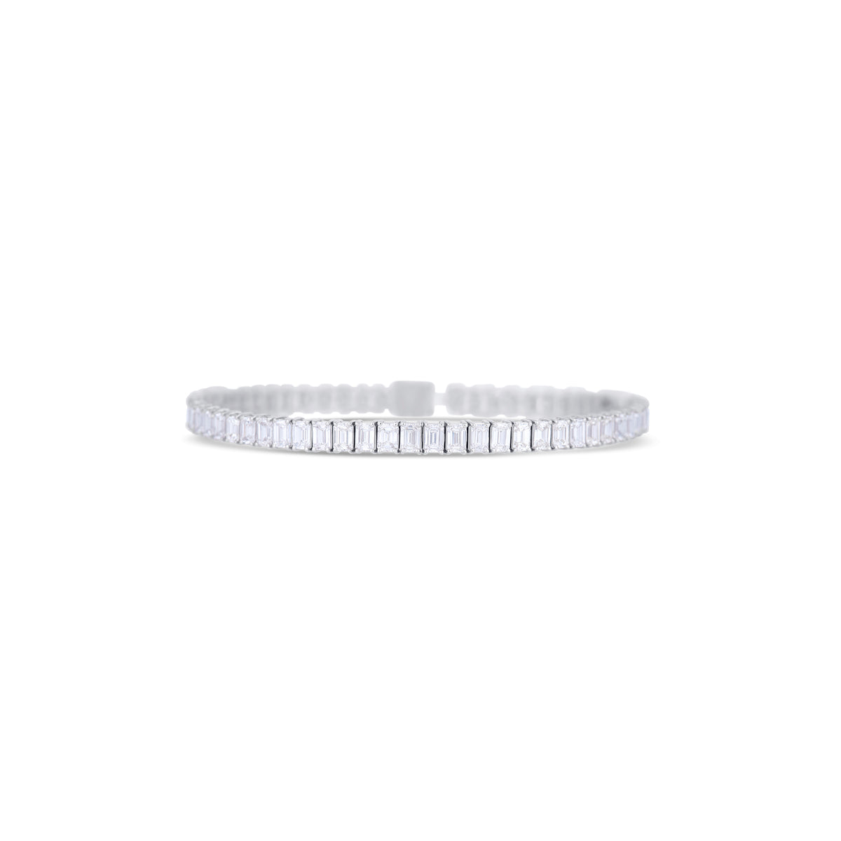 14K White Gold Emerald and Emerald Cut Diamond Tennis Bracelet