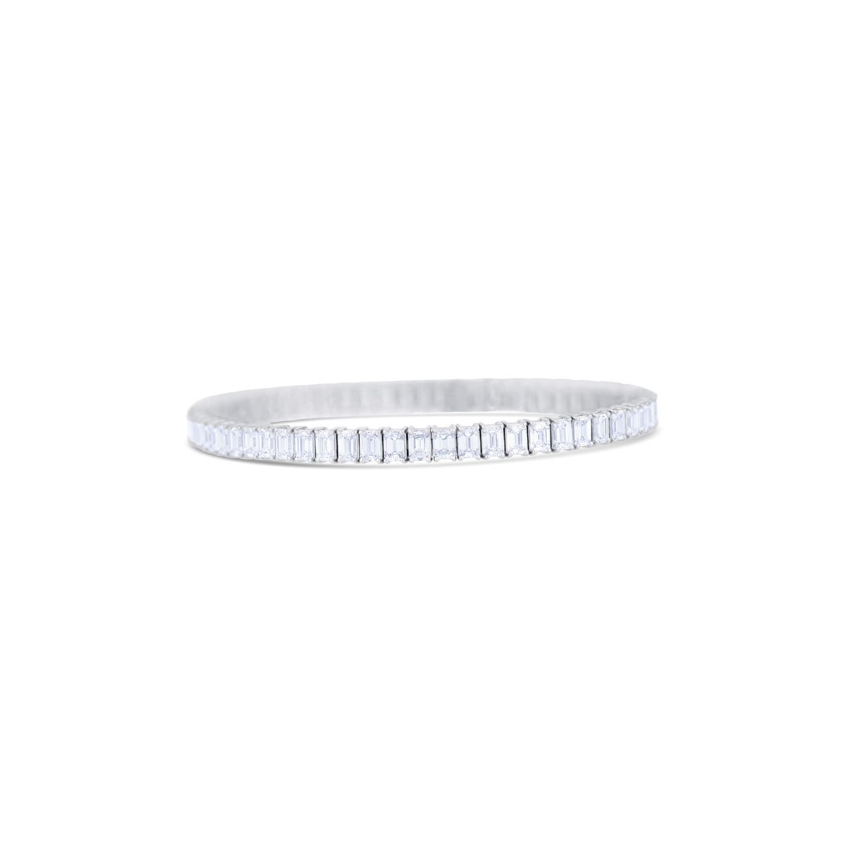 14K White Gold Emerald and Emerald Cut Diamond Tennis Bracelet