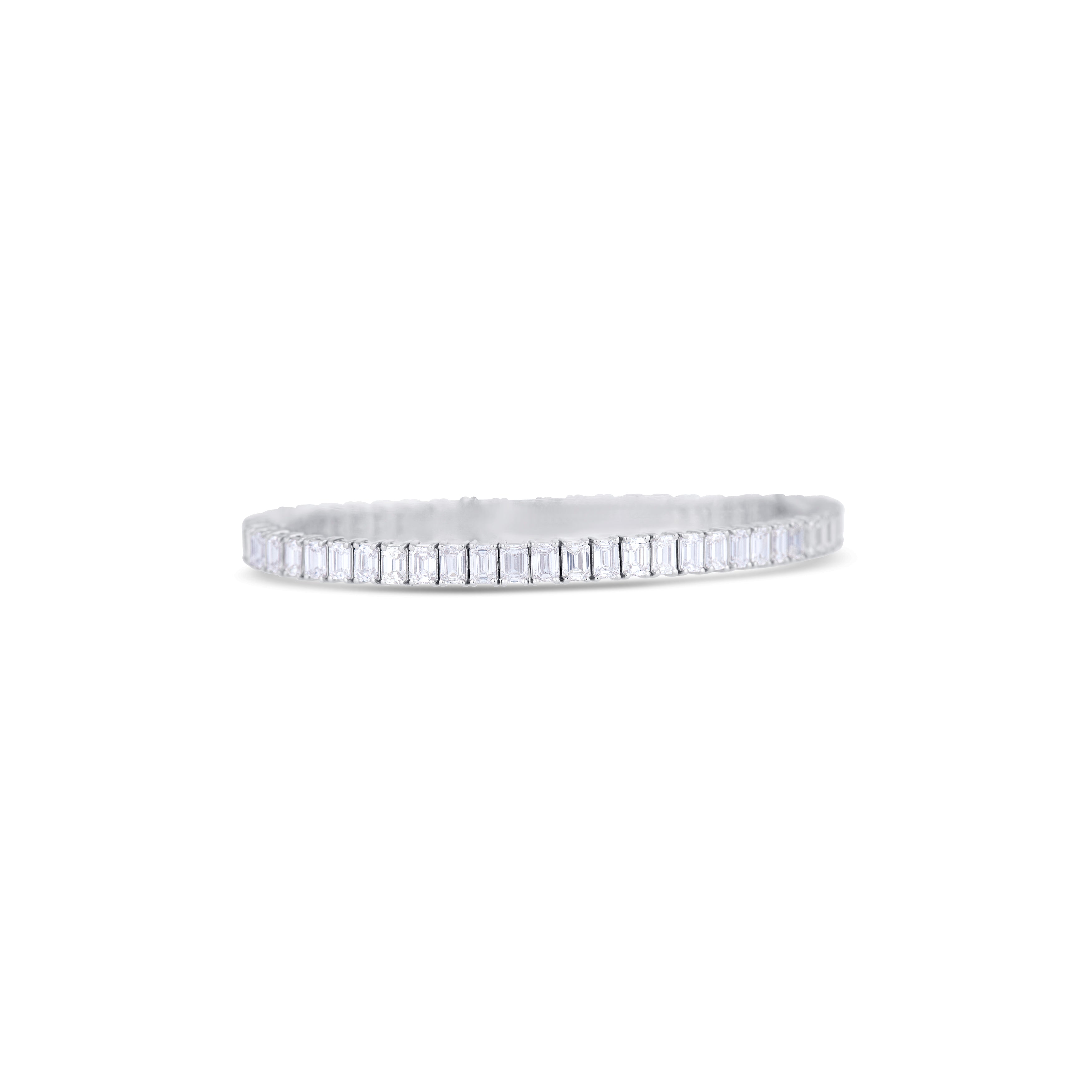 14K White Gold Emerald and Emerald Cut Diamond Tennis Bracelet