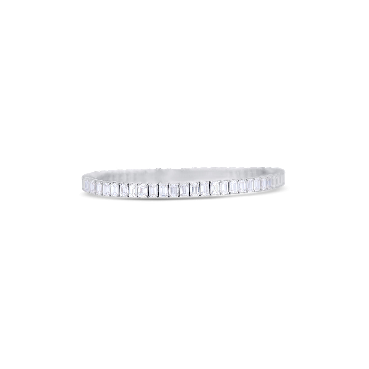 14K White Gold Emerald and Emerald Cut Diamond Tennis Bracelet