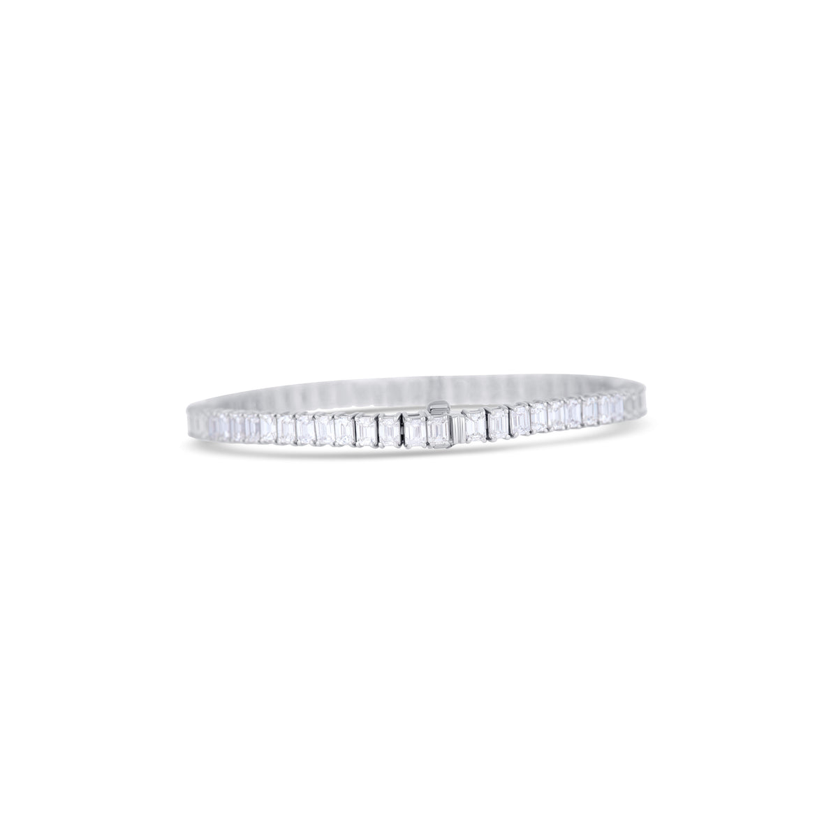14K White Gold Emerald and Emerald Cut Diamond Tennis Bracelet