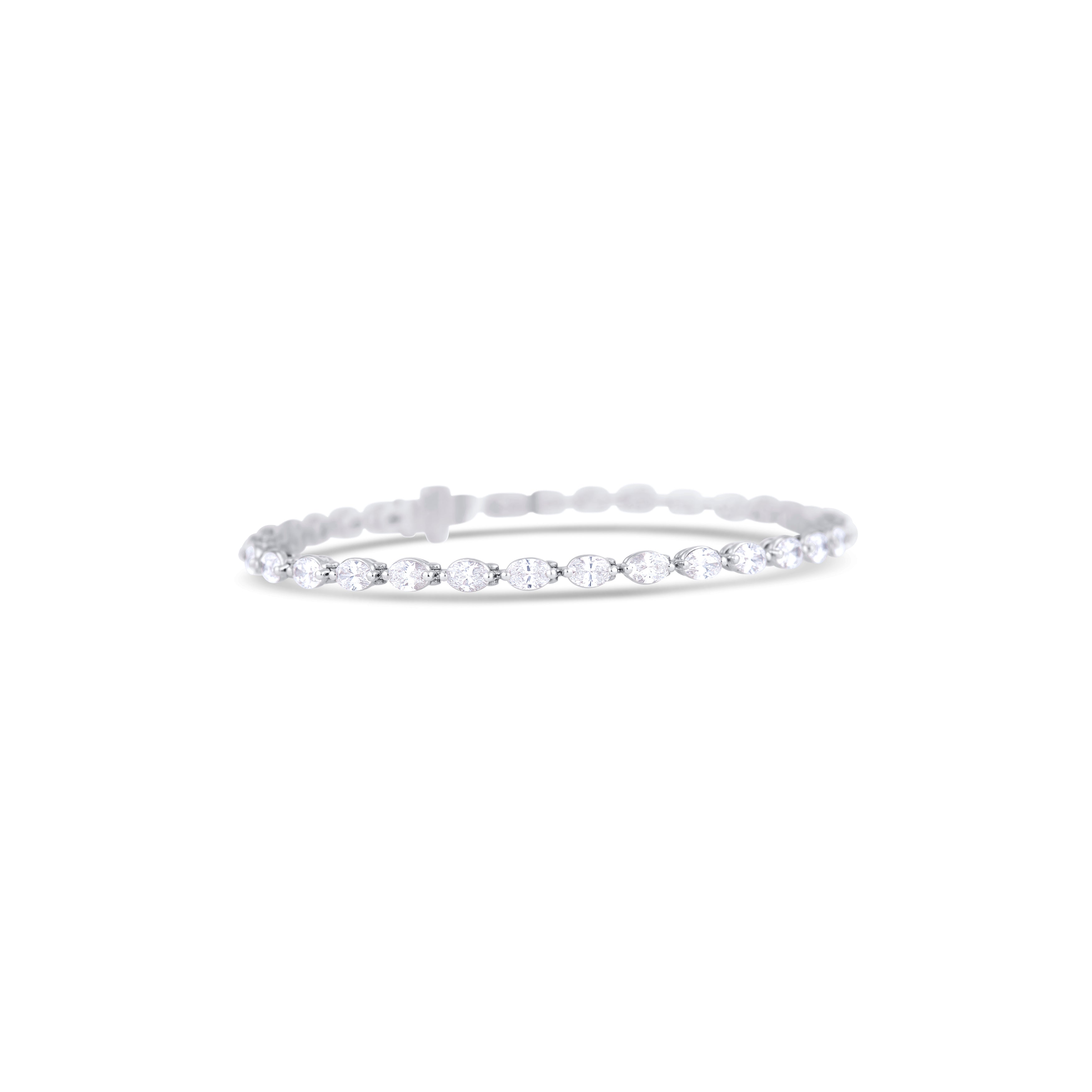 14K White Gold Oval Diamond Bracelet