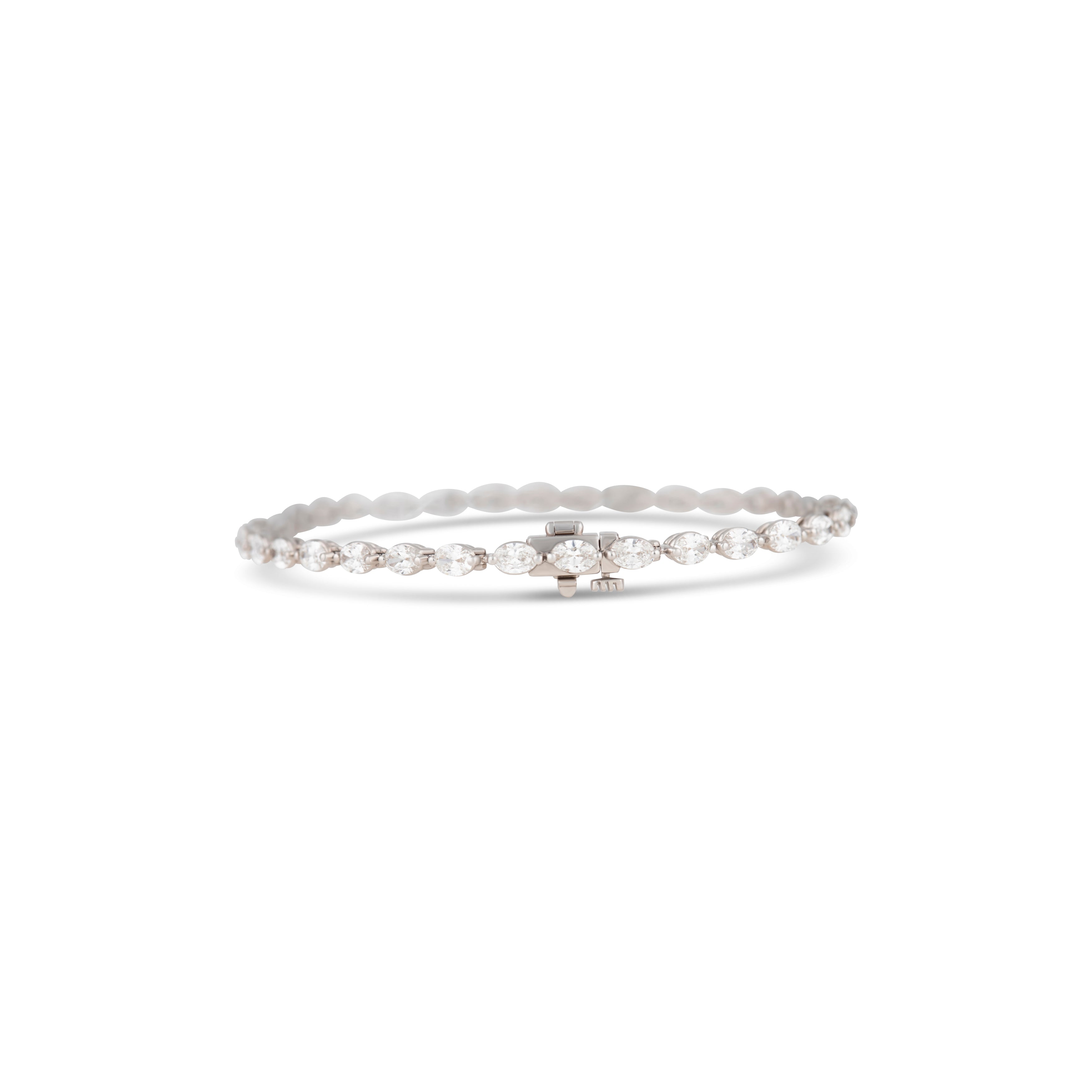 14K White Gold Oval Diamond Bracelet