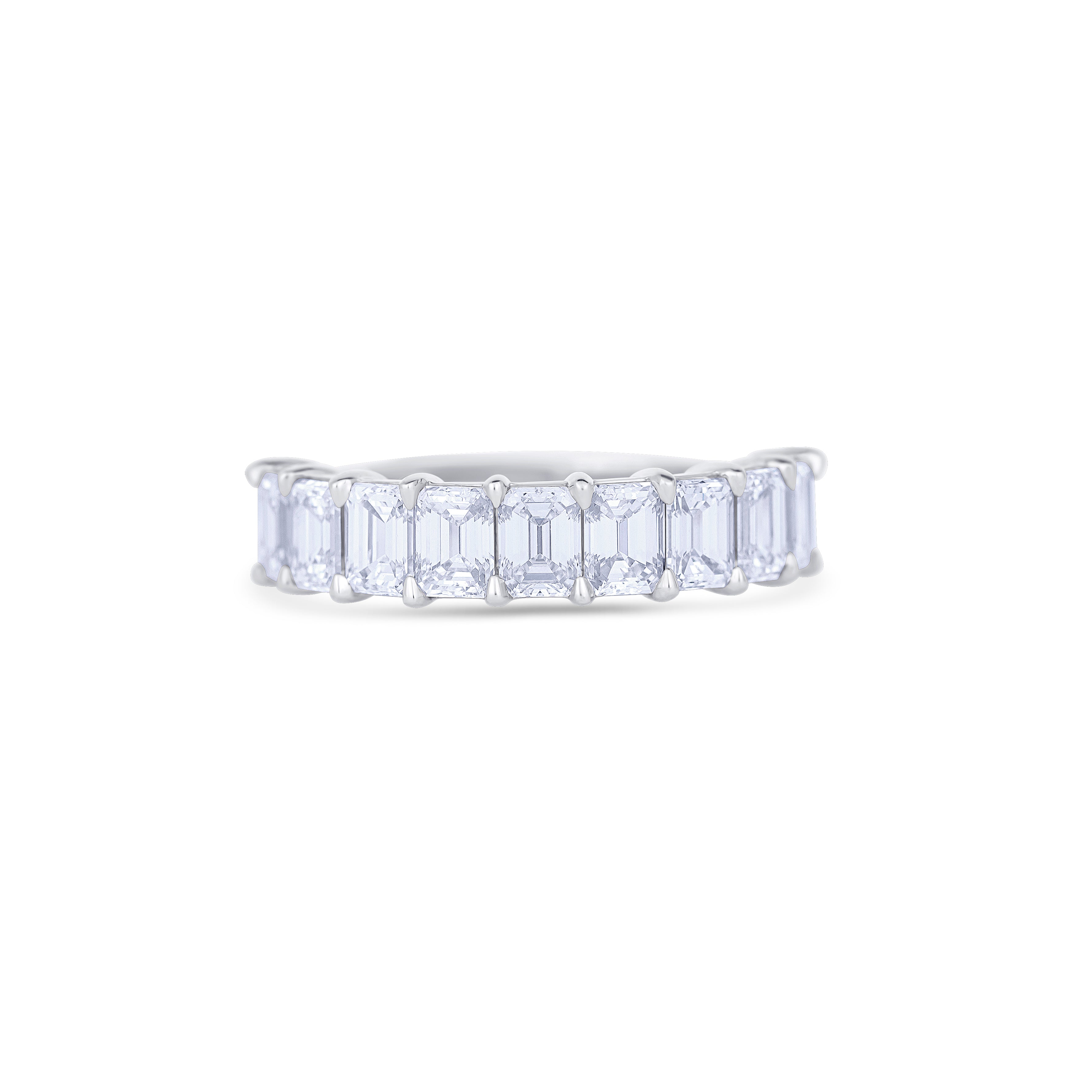 14K White Gold Emerald Cut Diamond Halfway Wedding Band