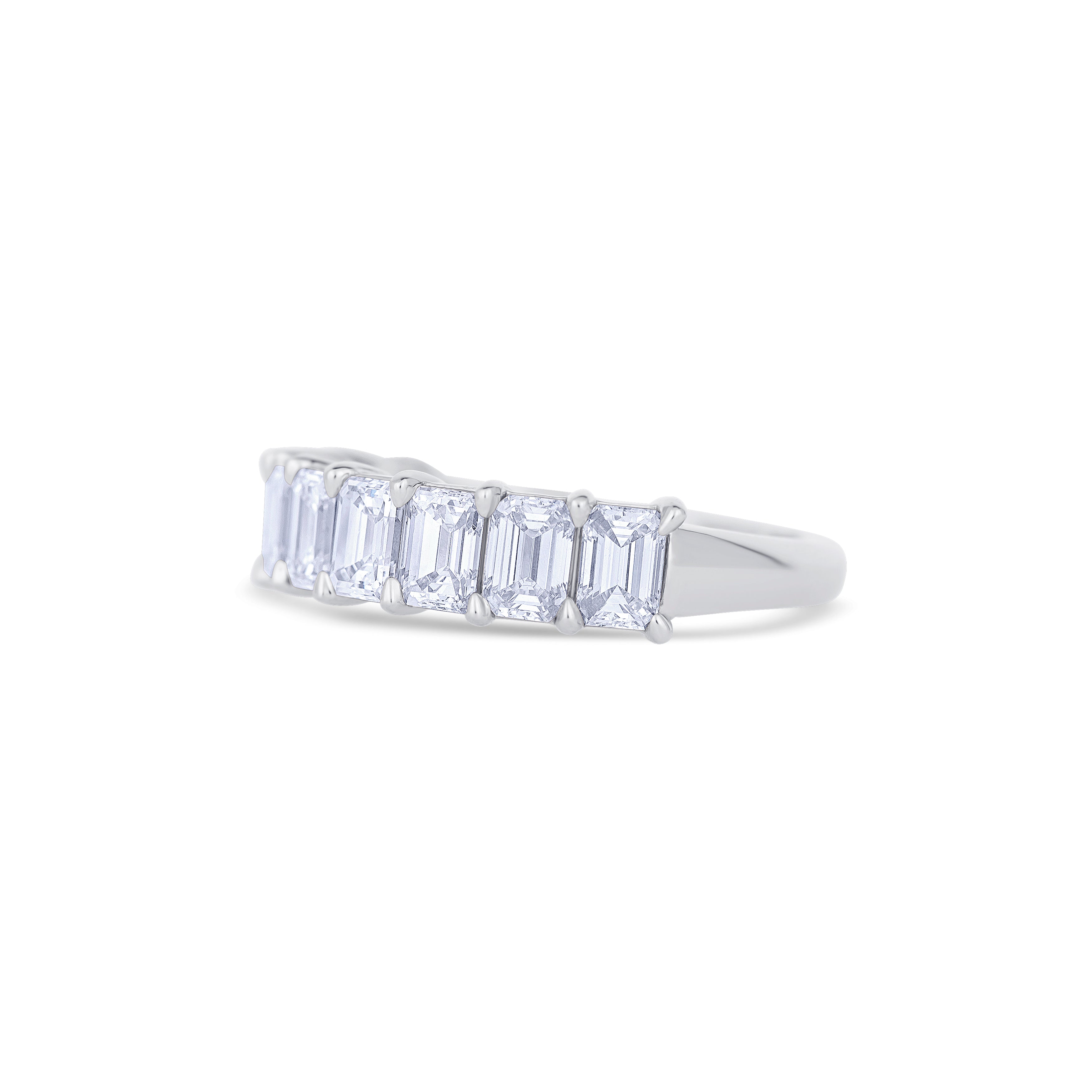 14K White Gold Emerald Cut Diamond Halfway Wedding Band