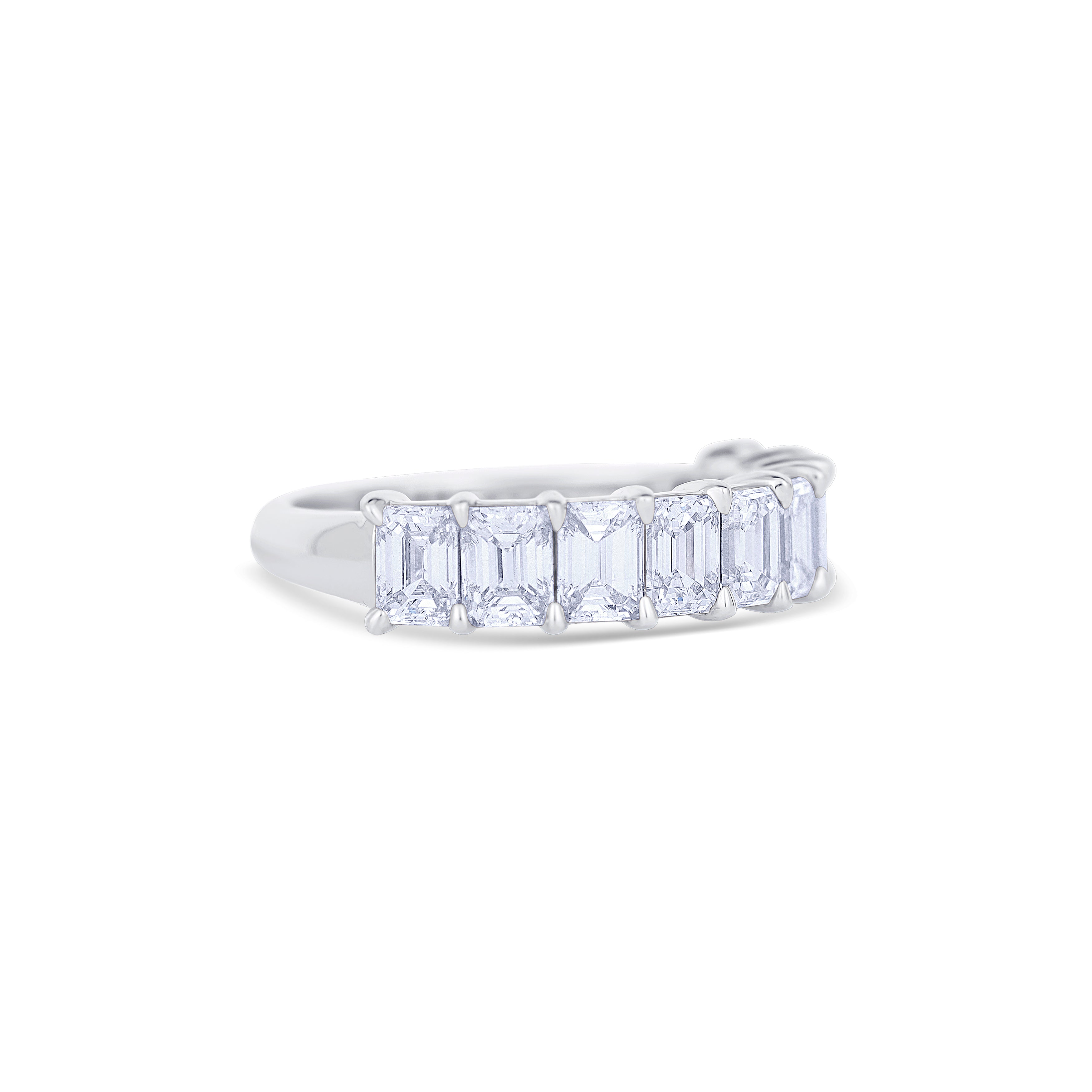 14K White Gold Emerald Cut Diamond Halfway Wedding Band