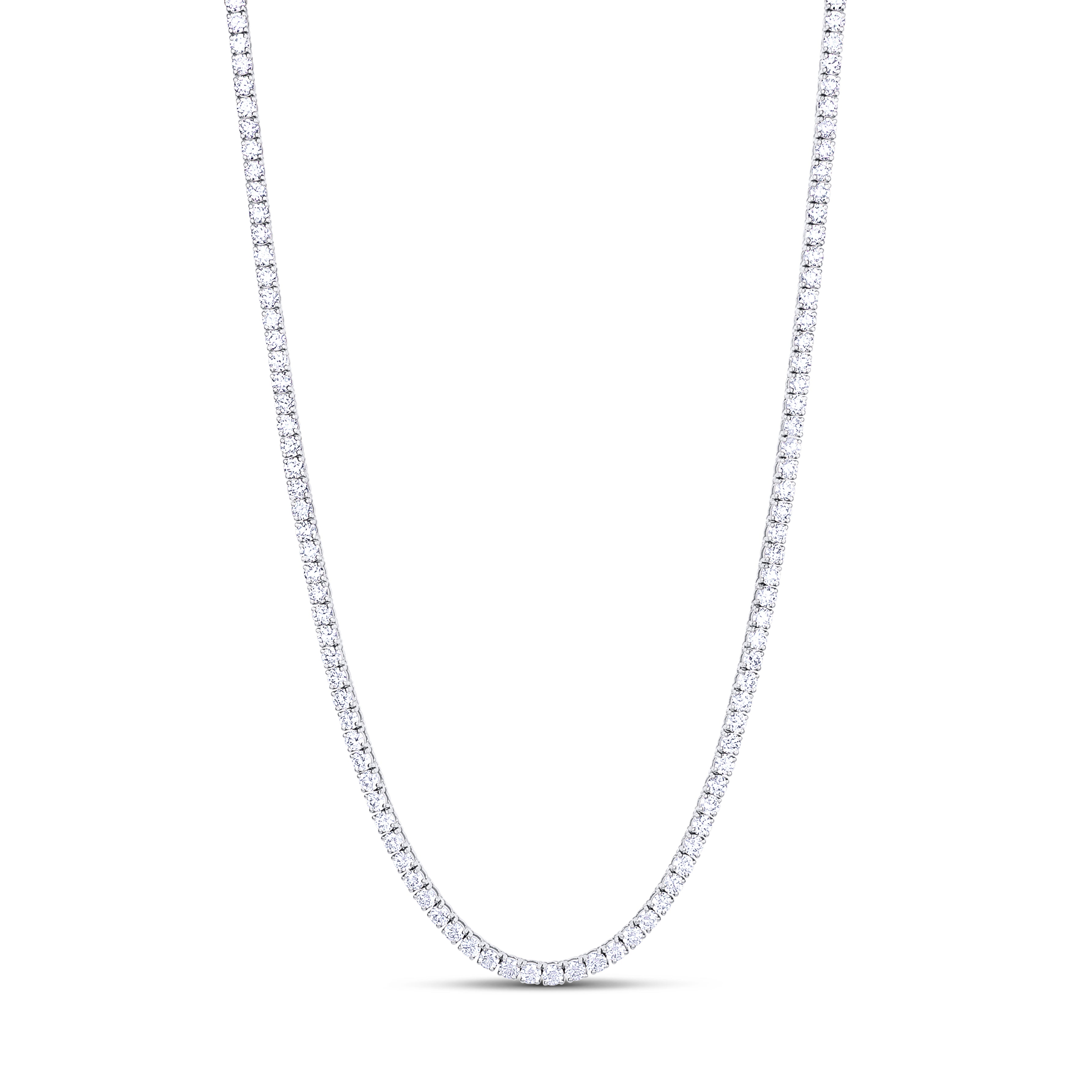 14K White Gold Round Cut Diamond Tennis Necklace