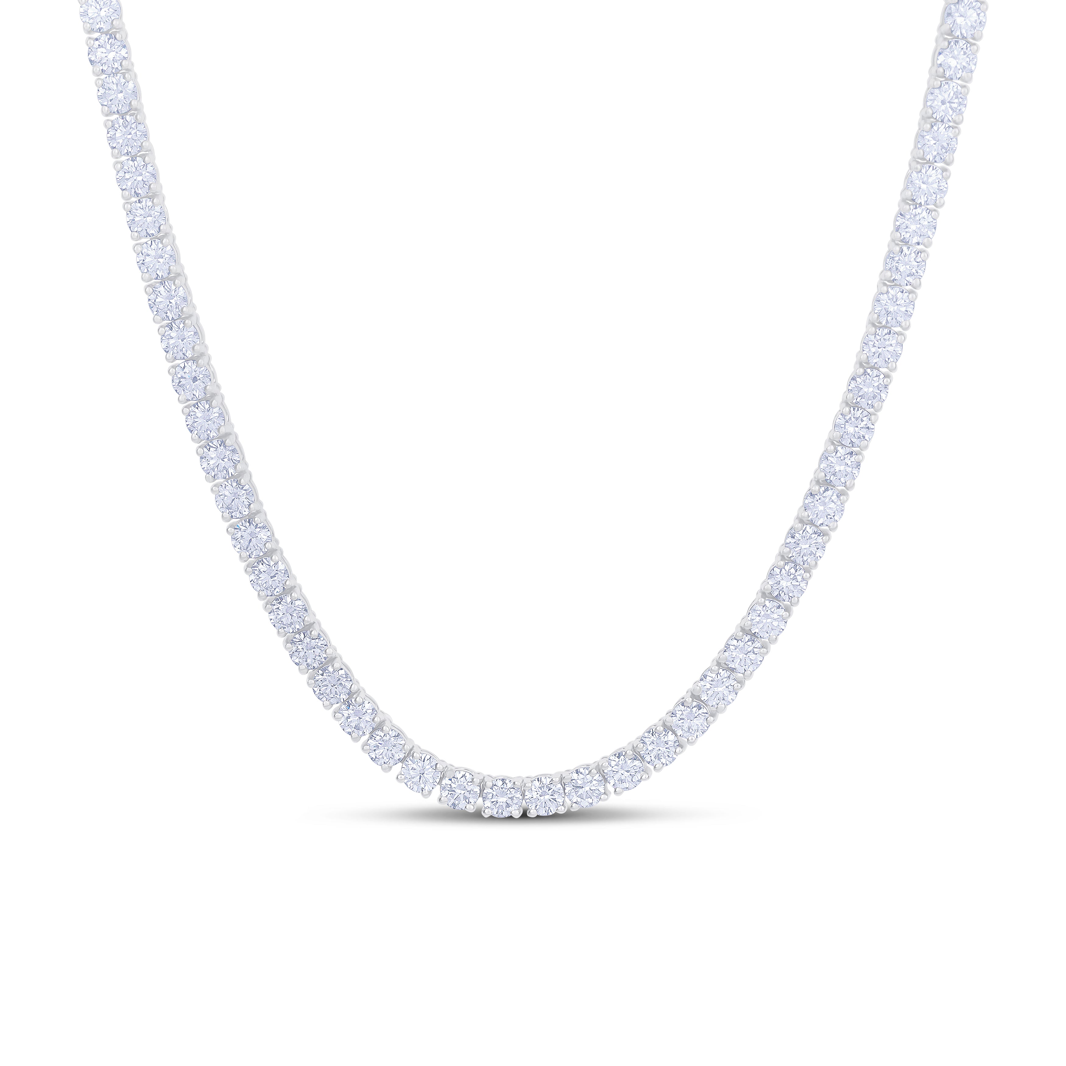 14K White Gold Round Cut Diamond Tennis Necklace