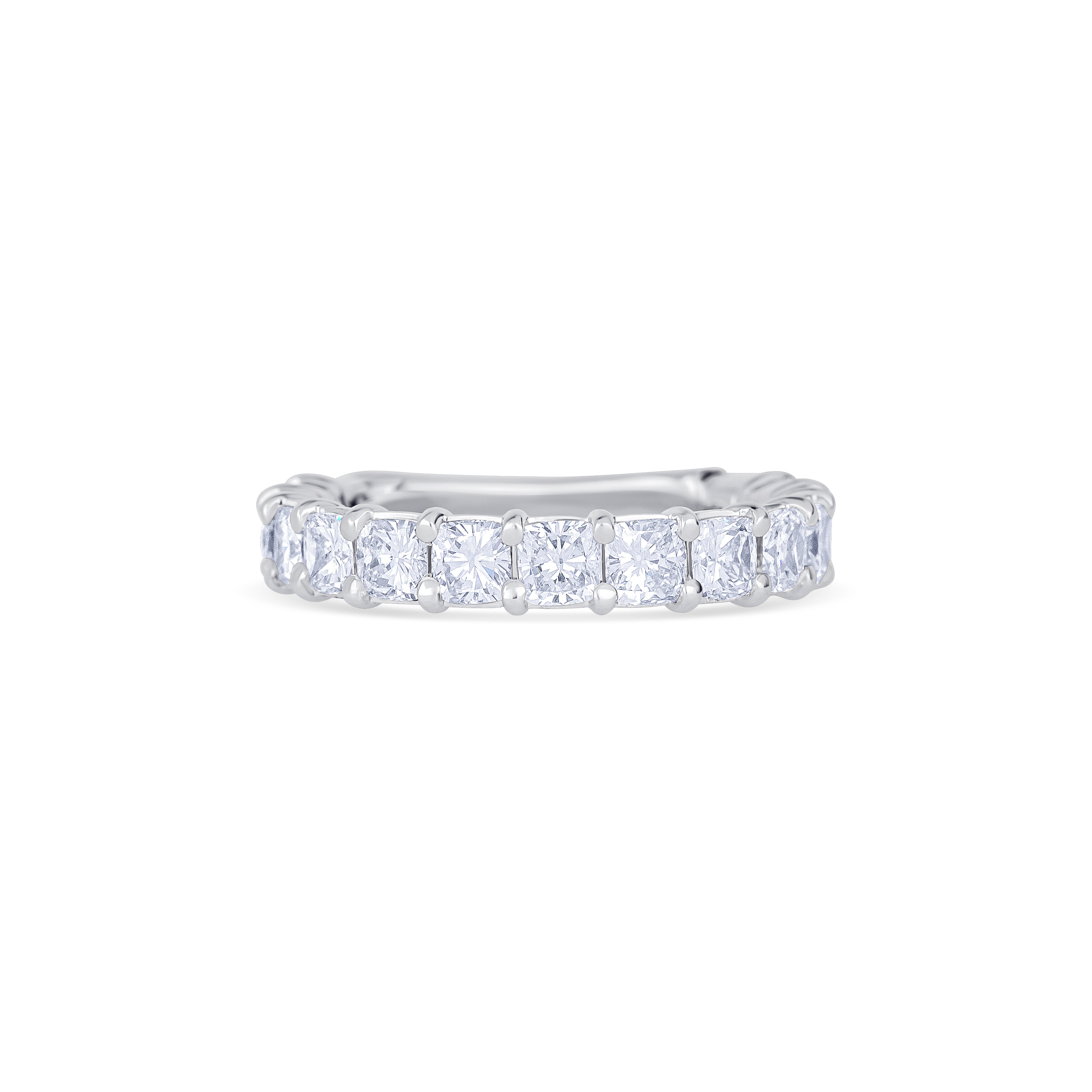 14K White Gold Cushion Cut Diamond Three Quarter Wedding Band