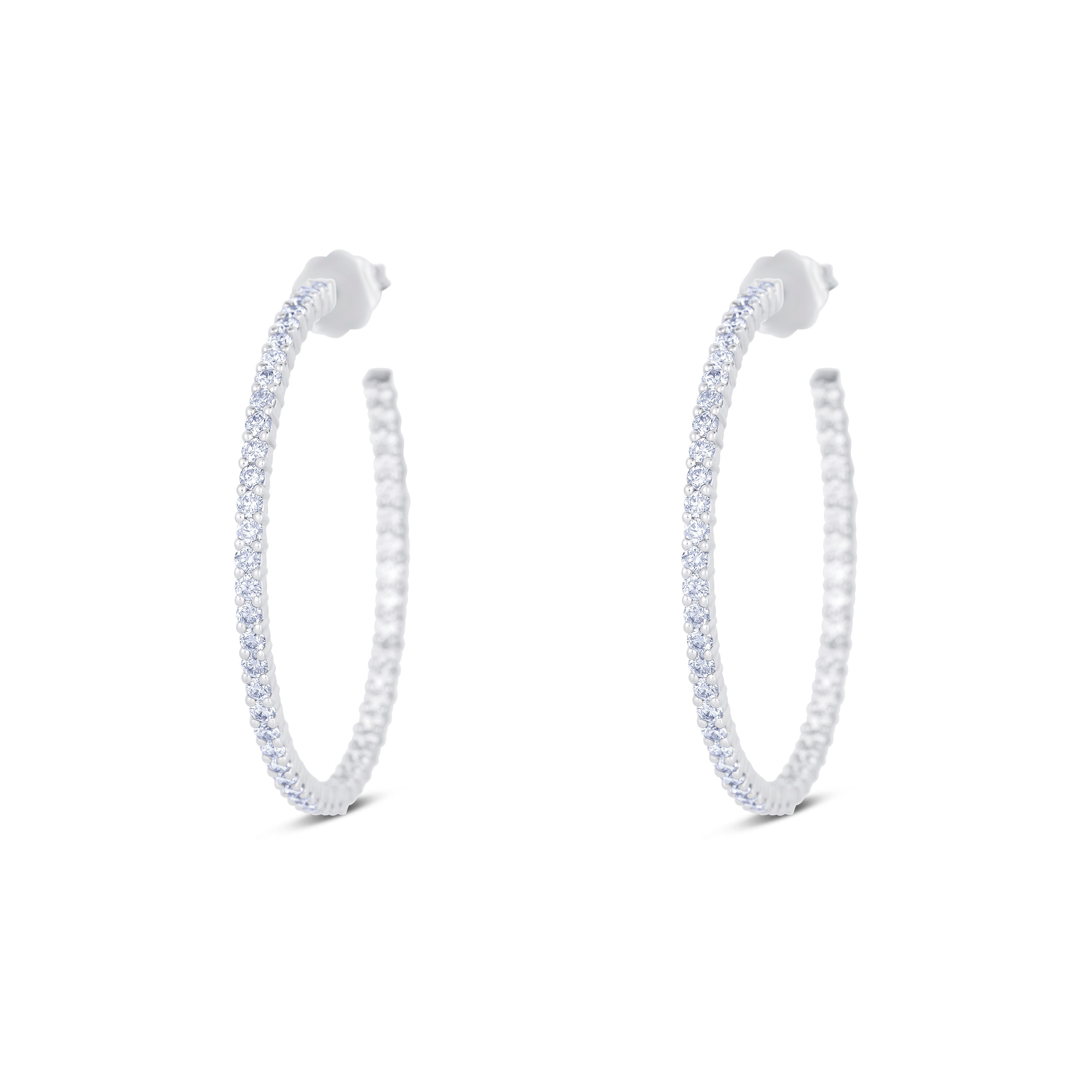 14K White Gold Round Cut Diamond Inside Out Hoop Earrings