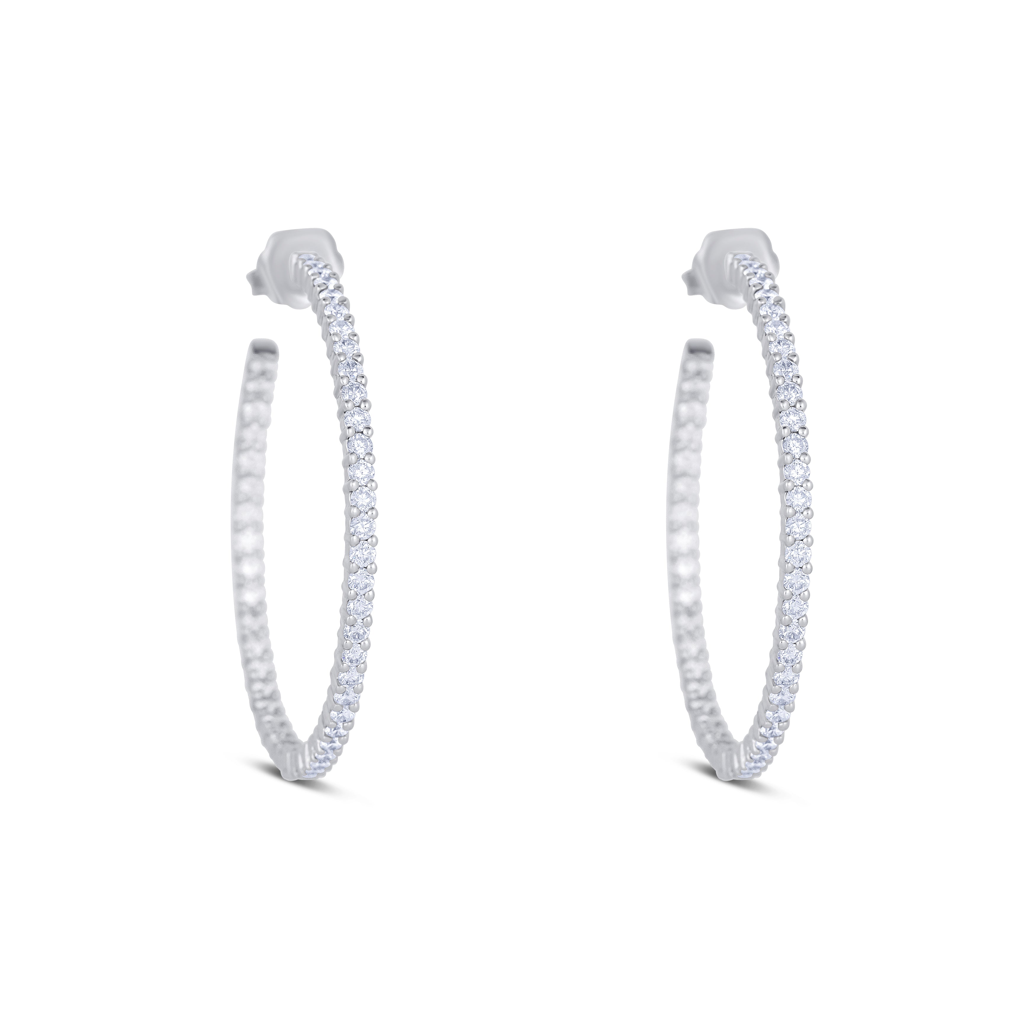 14K White Gold Round Cut Diamond Inside Out Hoop Earrings
