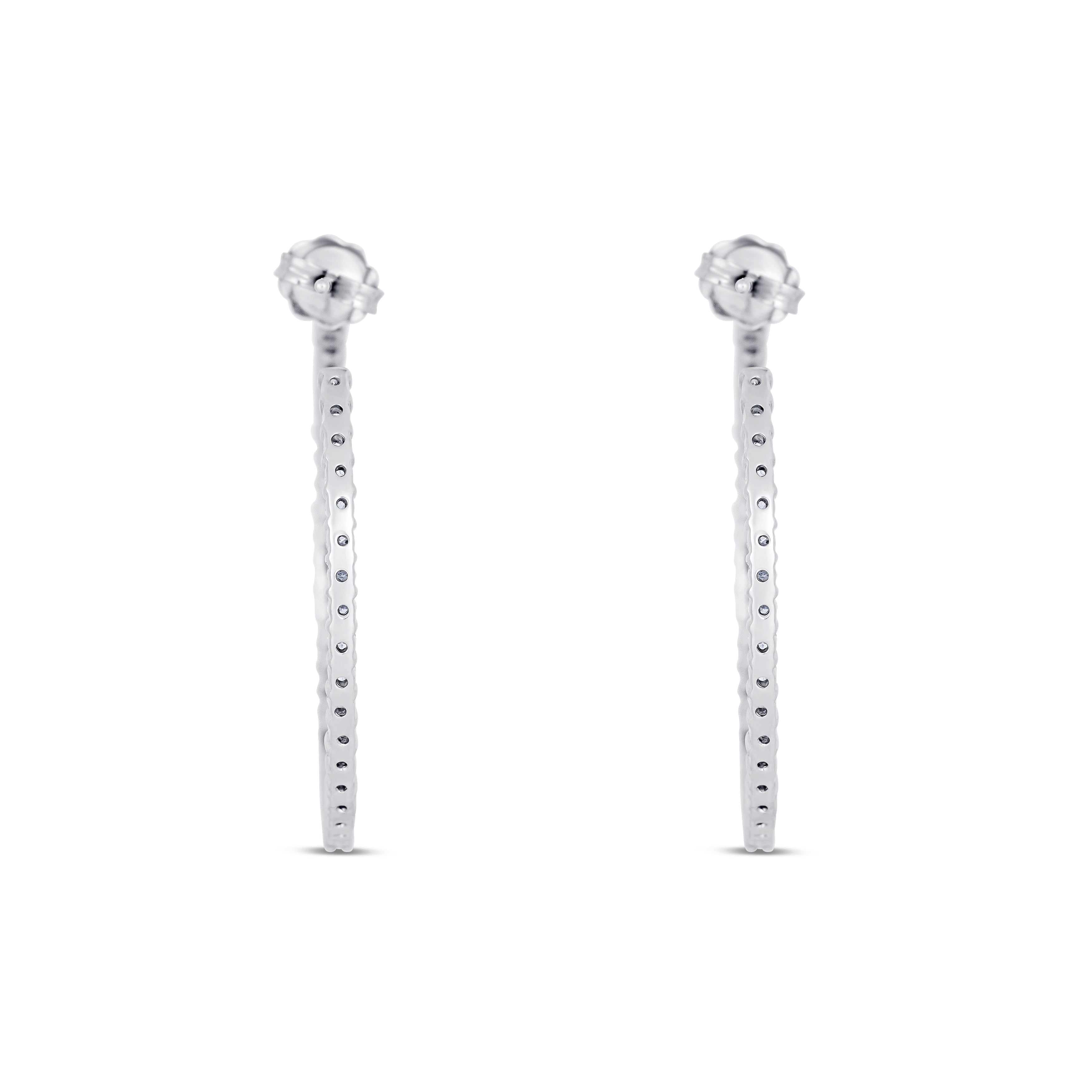 14K White Gold Round Cut Diamond Inside Out Hoop Earrings