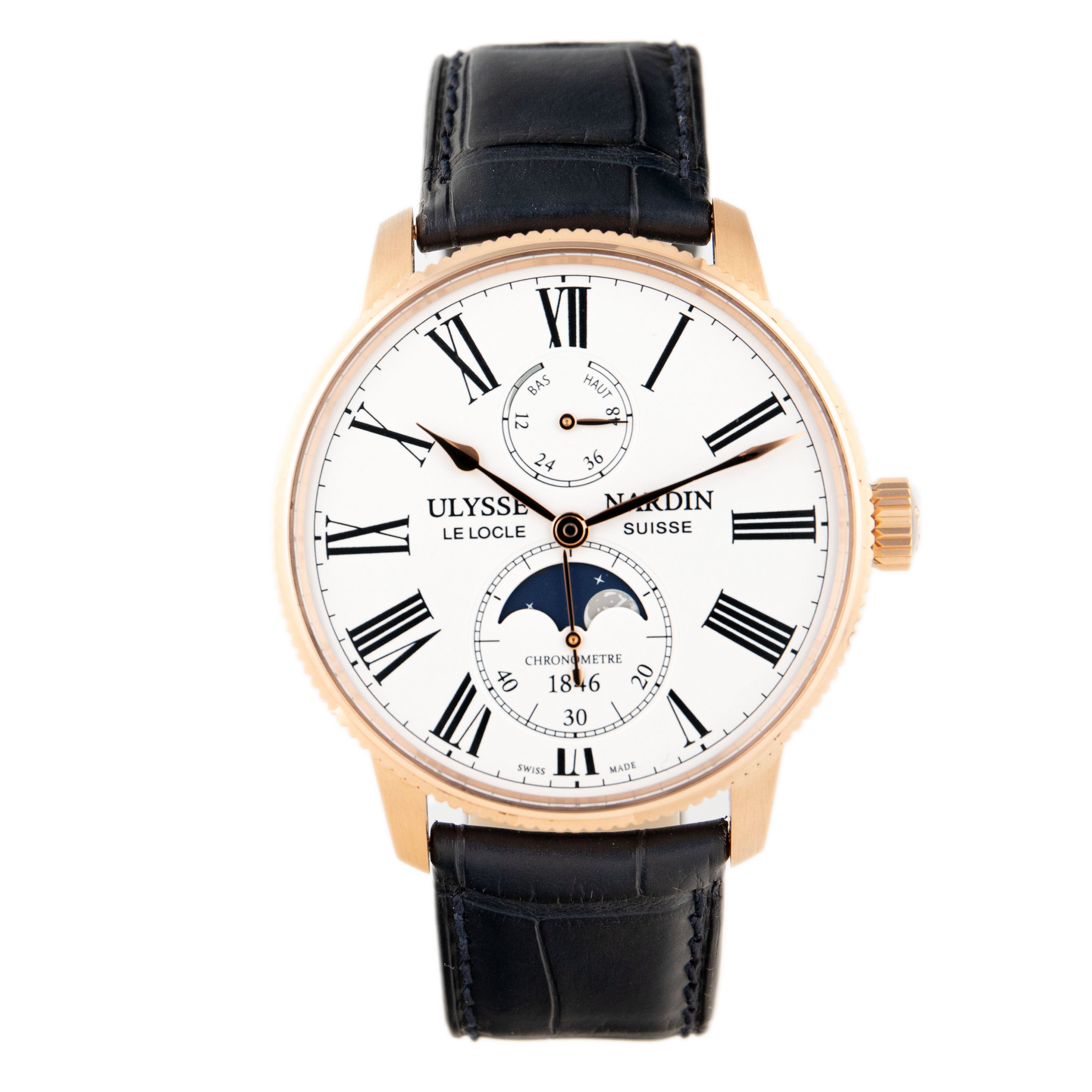 Ulysse Nardin Marine Torpilleur Moonphase White Dial Rose Gold 42mm 1192-310-0A/1A