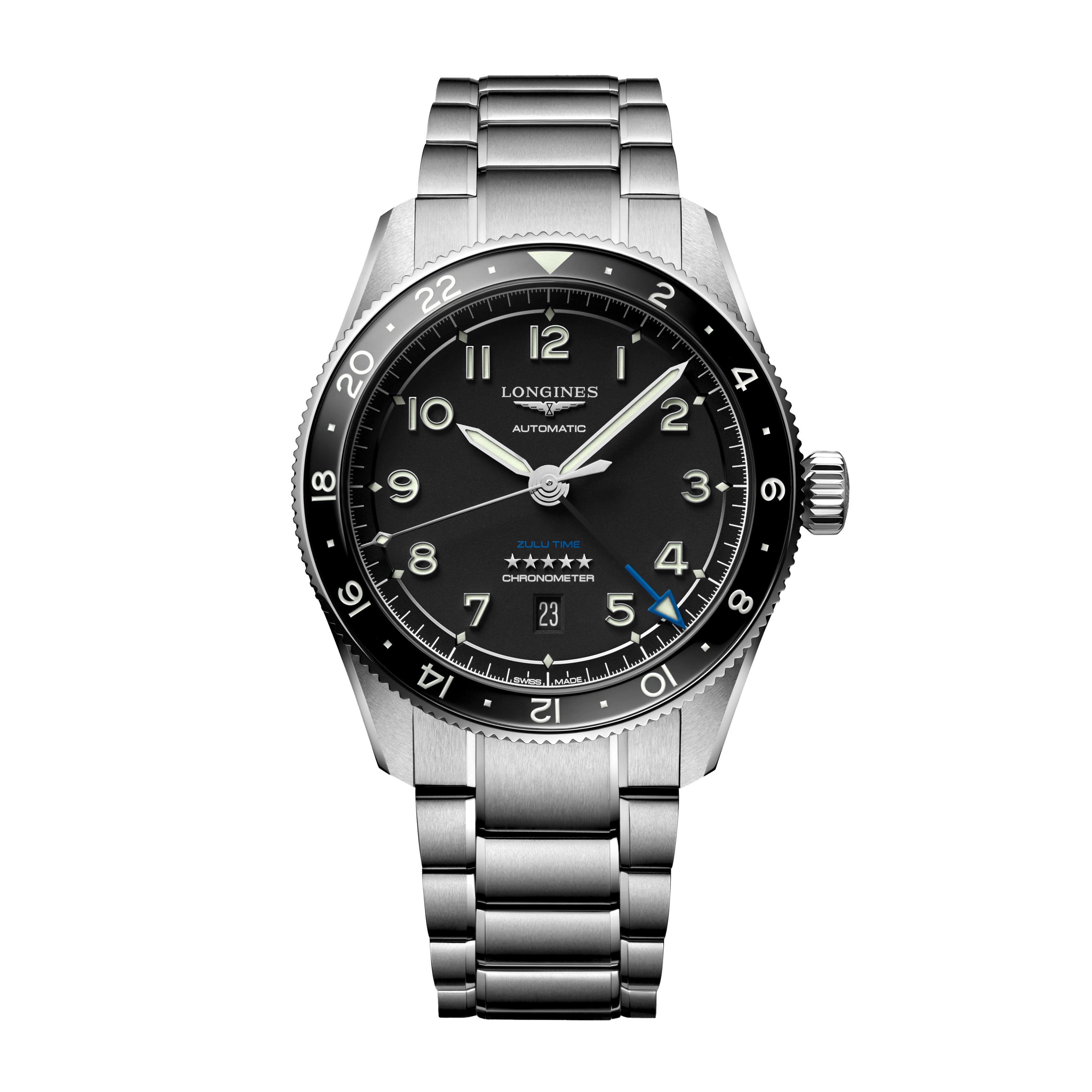 Longines Spirit Zulu Time Watch, 42mm Black Dial, L3.812.4.53.6