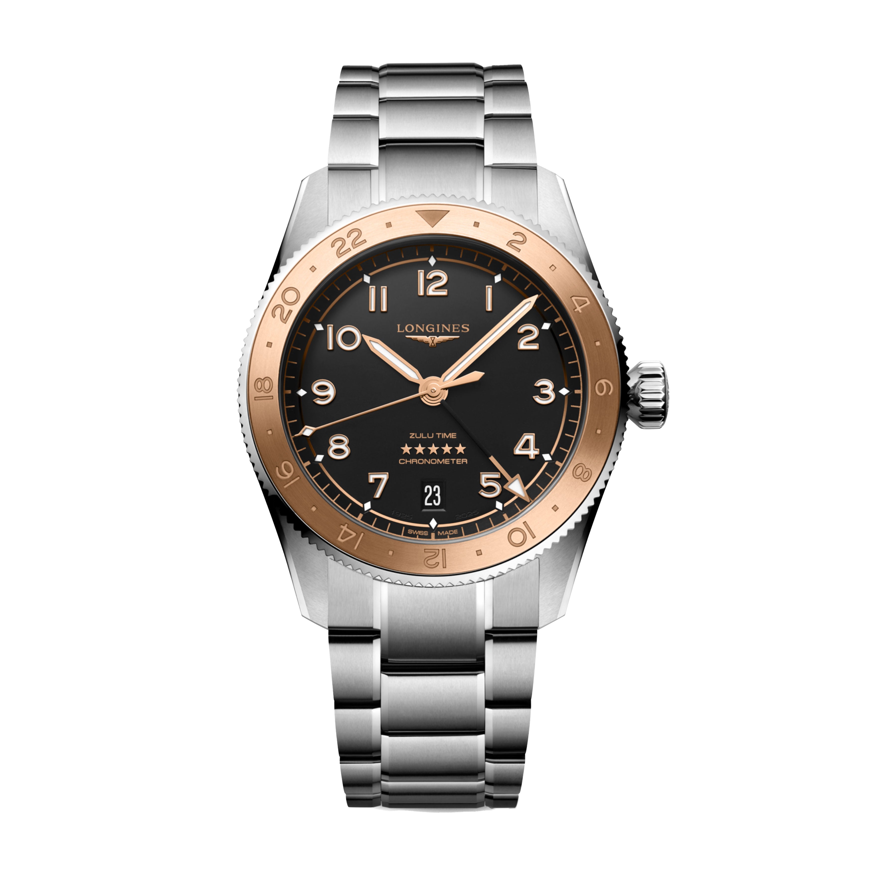 Longines Spirit Zulu Time 1925 Watch, 39mm, Black Dial, L3.803.5.53.6