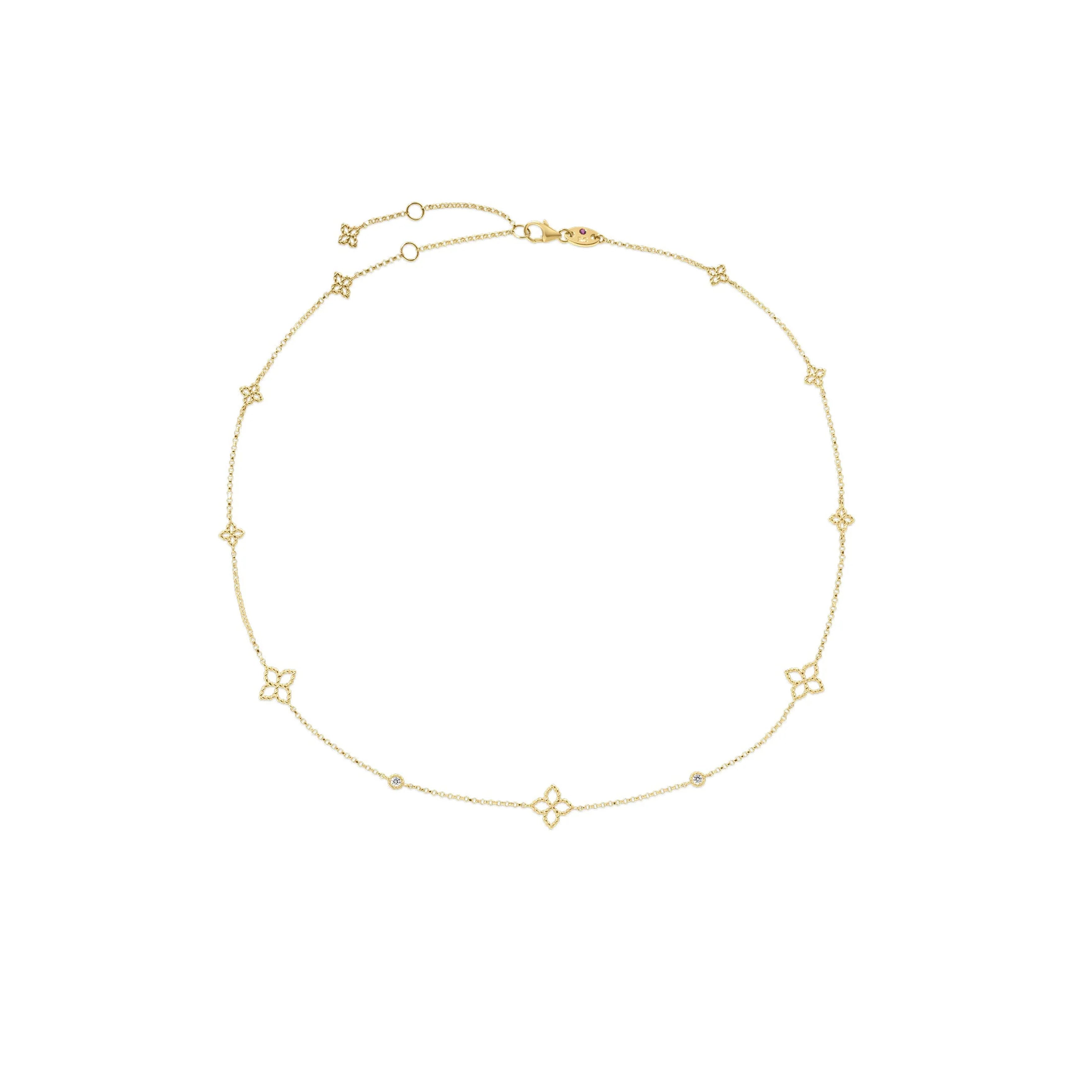 Roberto Coin Principessa 18k Yellow Gold Diamond & Flower Station Necklace