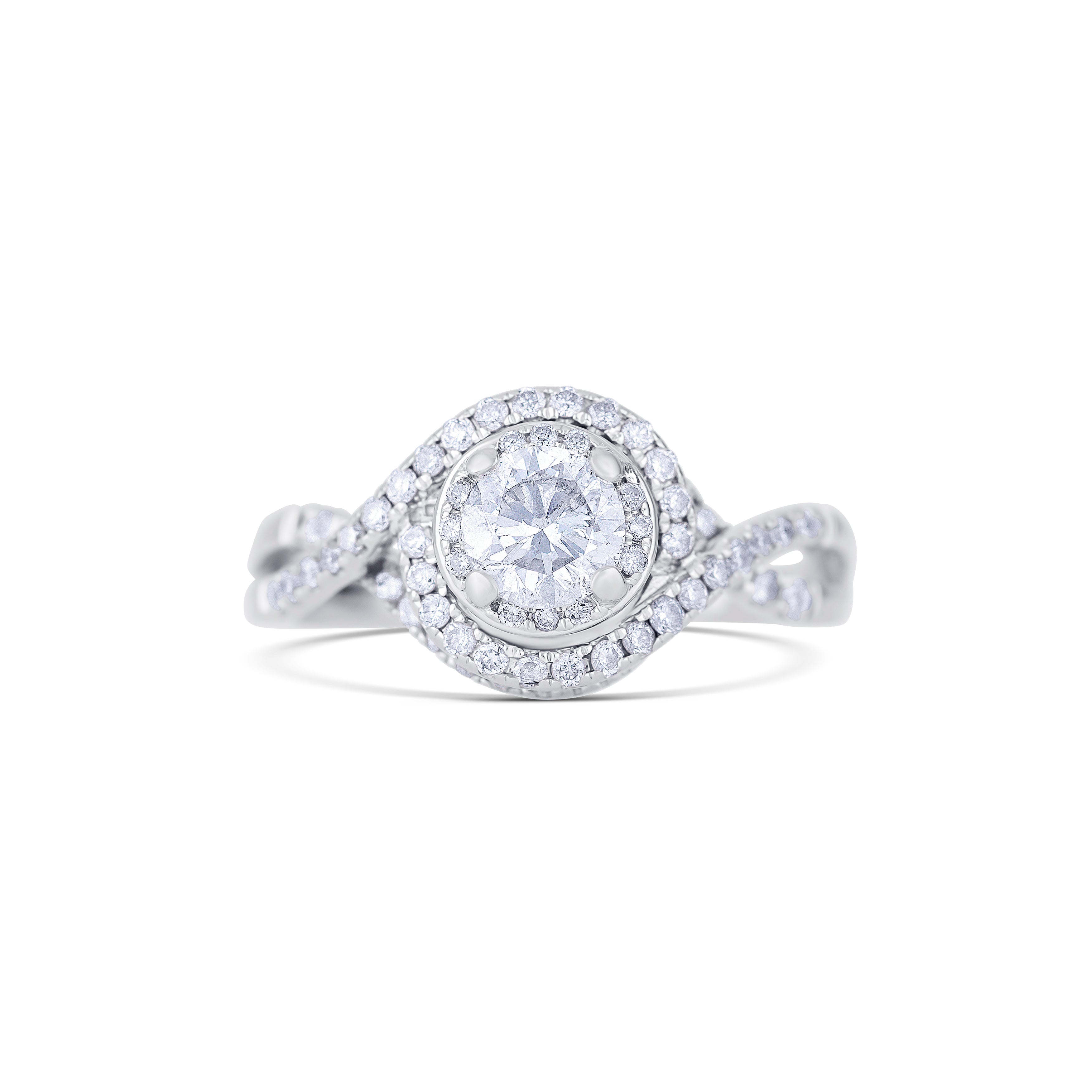 14K White Gold Round Center Diamond with Halo Engagement Ring