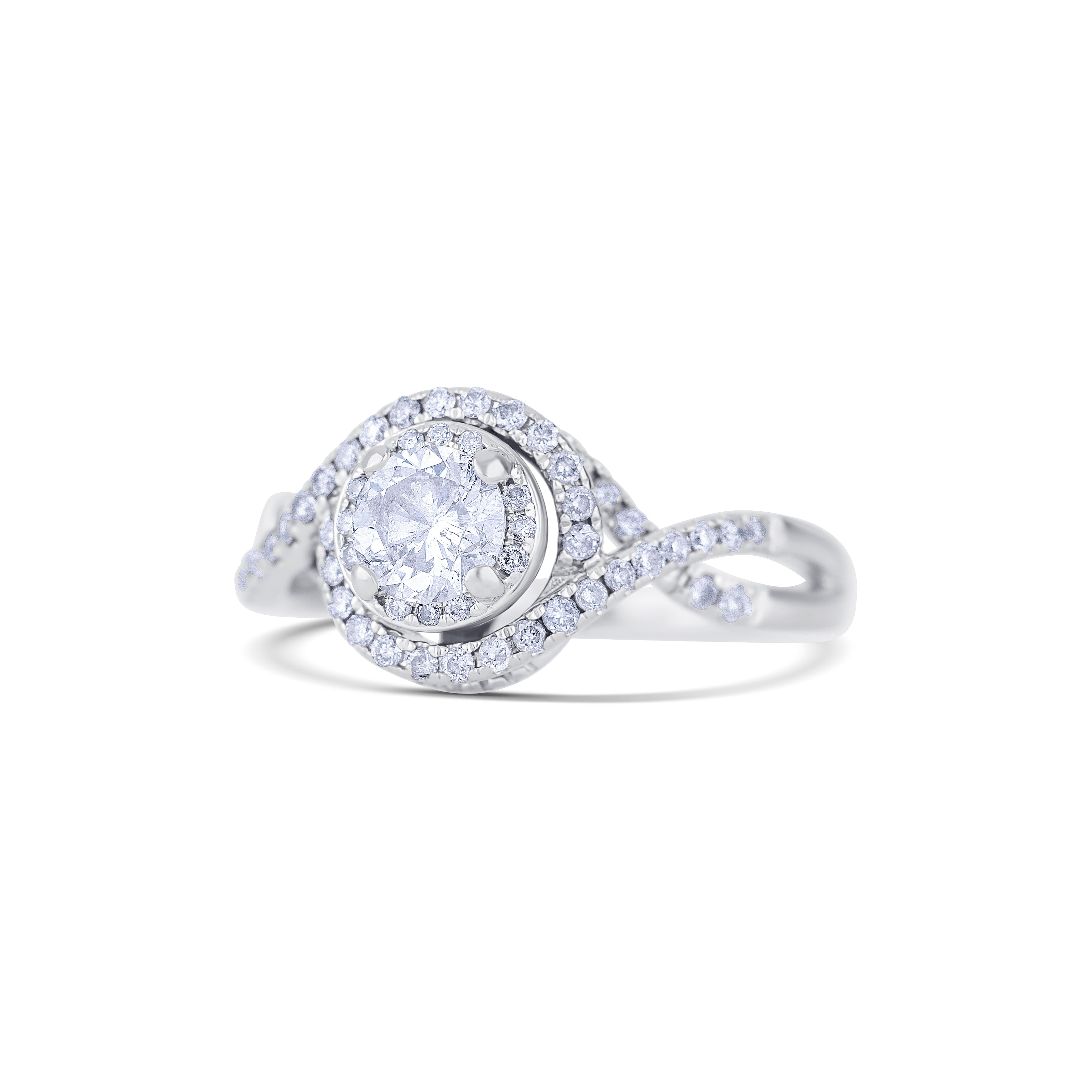14K White Gold Round Center Diamond with Halo Engagement Ring